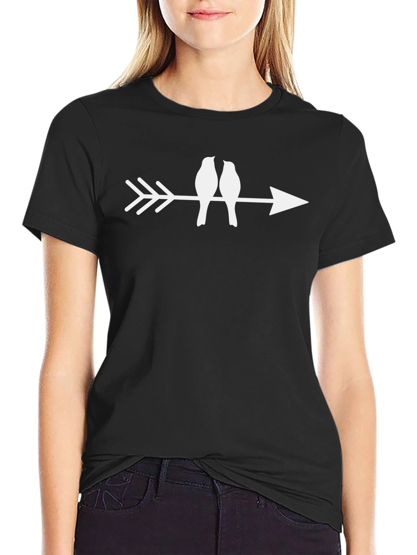 Black Love Birds Arrow T-Shirt - Black view 2