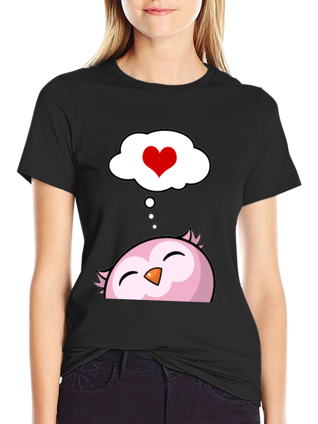 Black Cute Owl in Love Men's Black T-Shirt view 2