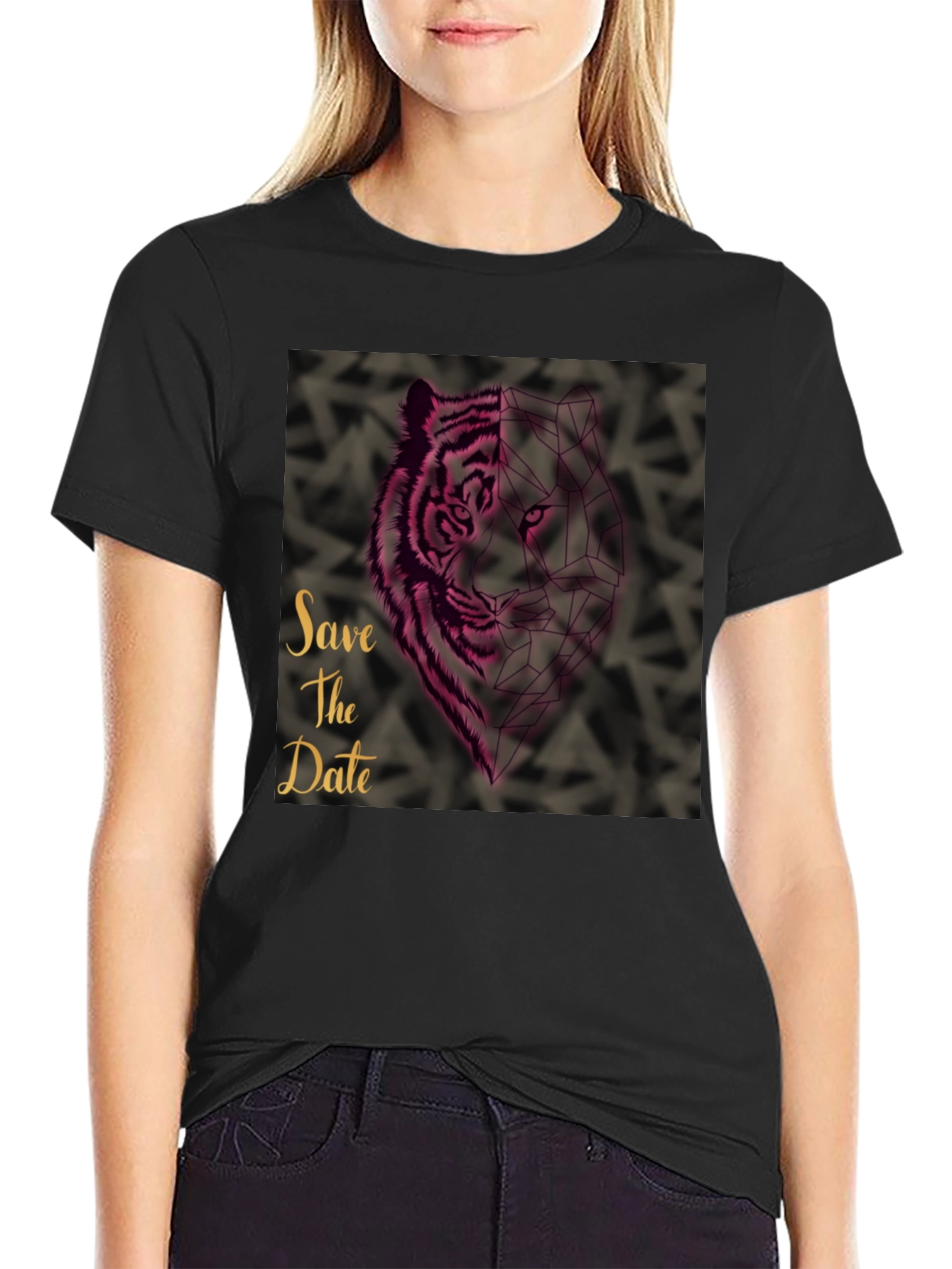 Black Save the Date Geometric Tiger Graphic T-Shirt view 2