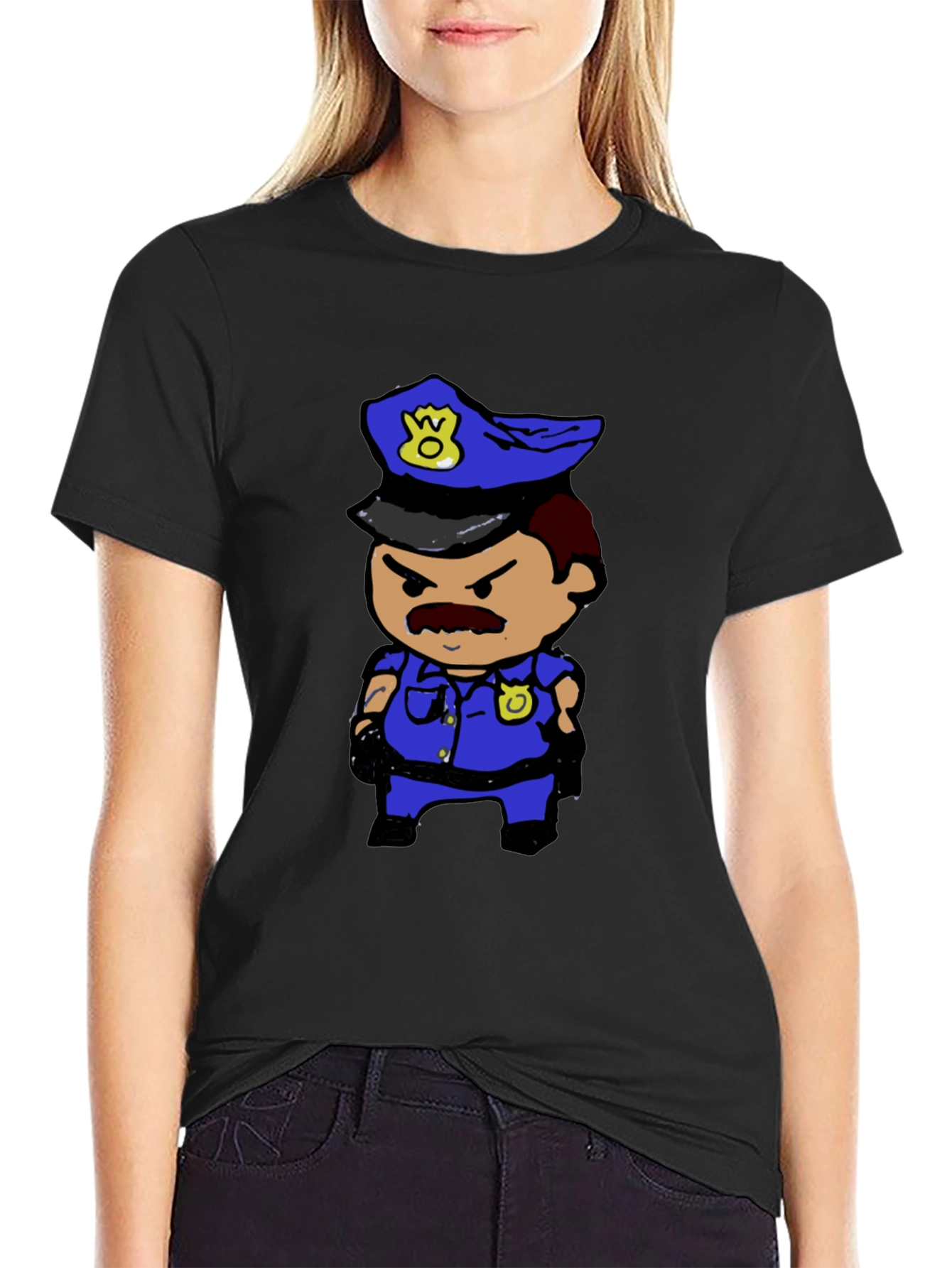 Black Cartoon Cop T-Shirt view 2