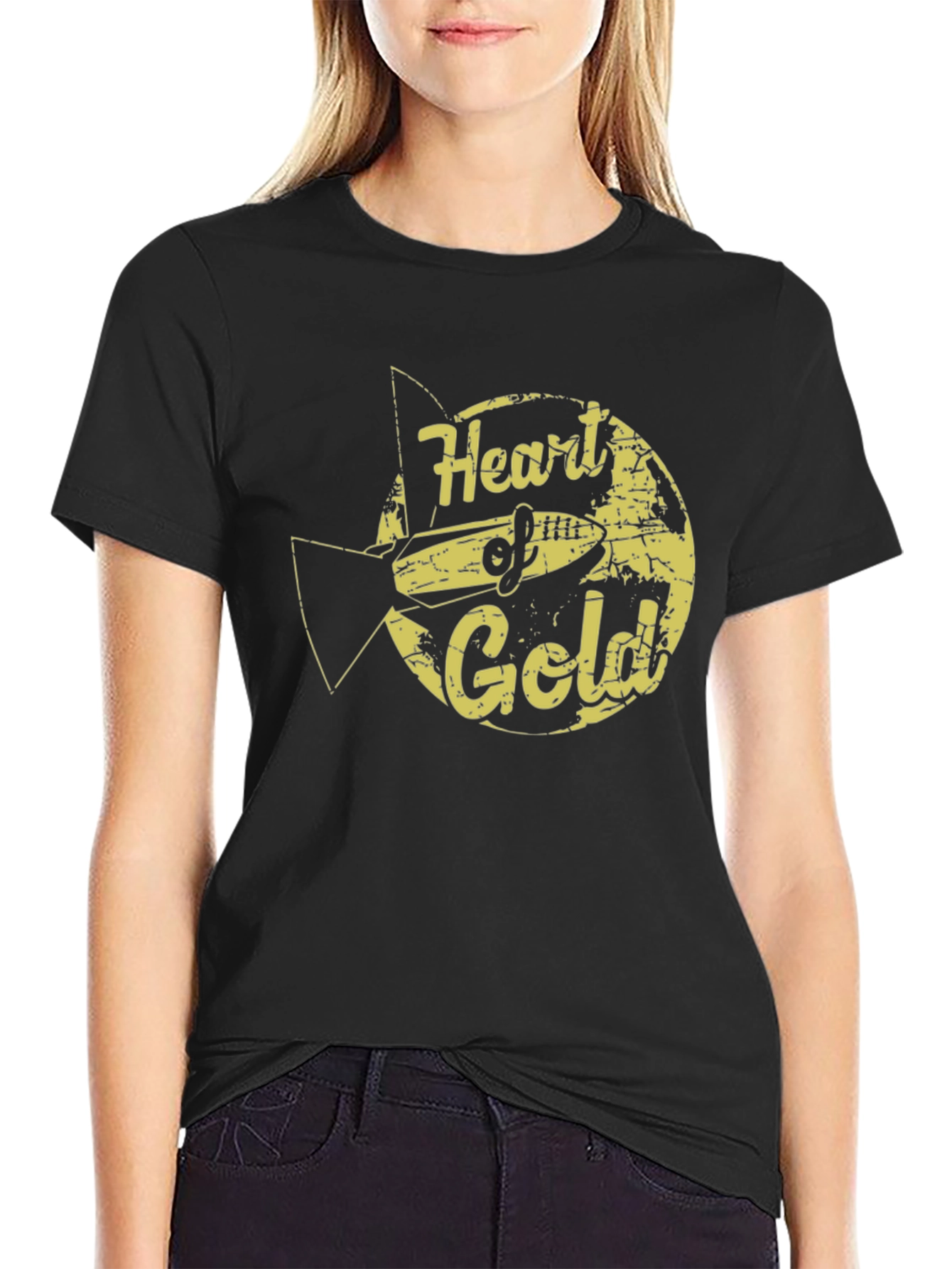 Black Heart of Gold Graphic T-Shirt - Black Crew Neck view 2