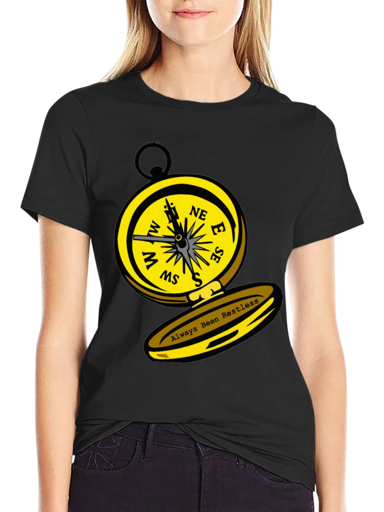 Black Always Been Restless Compass Graphic T-Shirt view 2