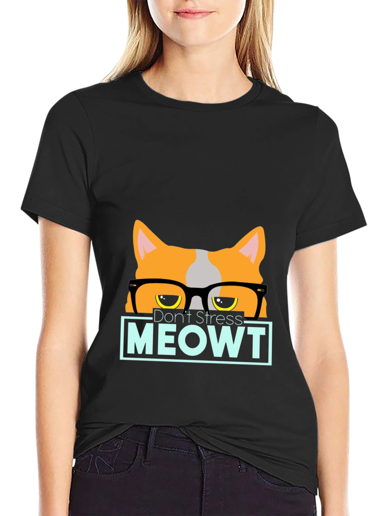 Black Don't Stress MEOWT Cat Graphic Tee view 2