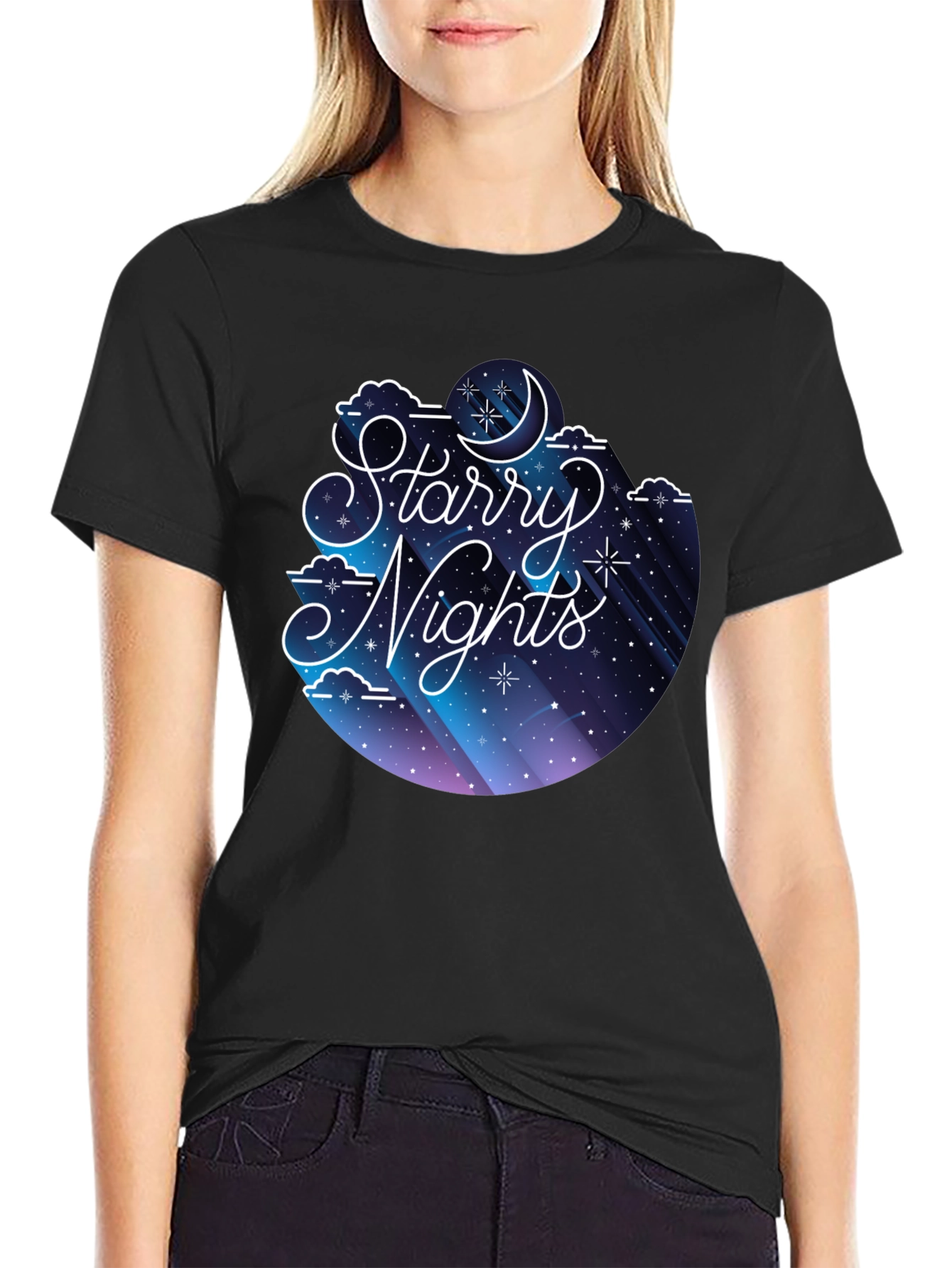 Black Starry Nights Graphic Tee - Soft Cotton Blend view 2