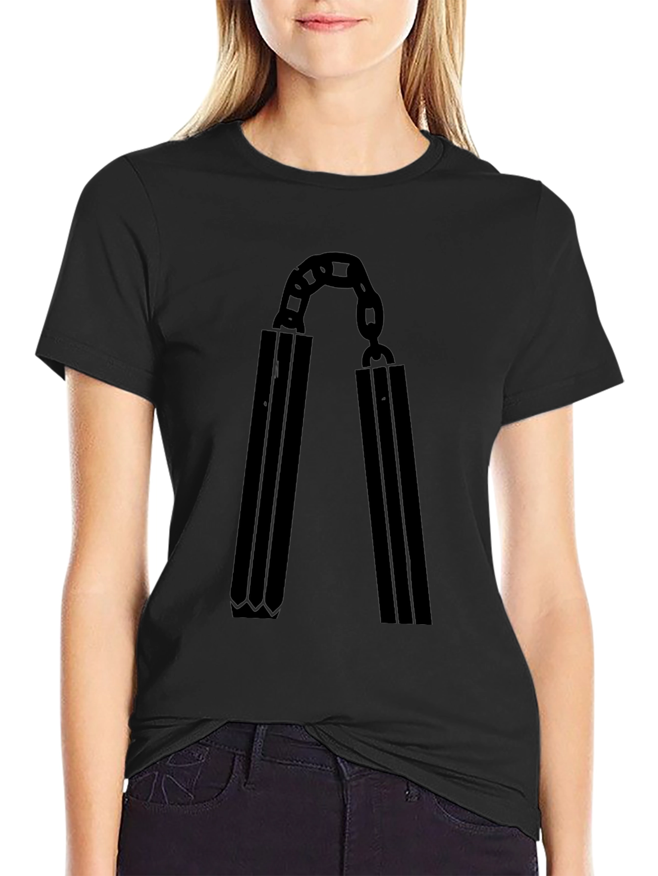 Black Nunchuck Graphic T-Shirt - Martial Arts Inspired Black Tee view 2