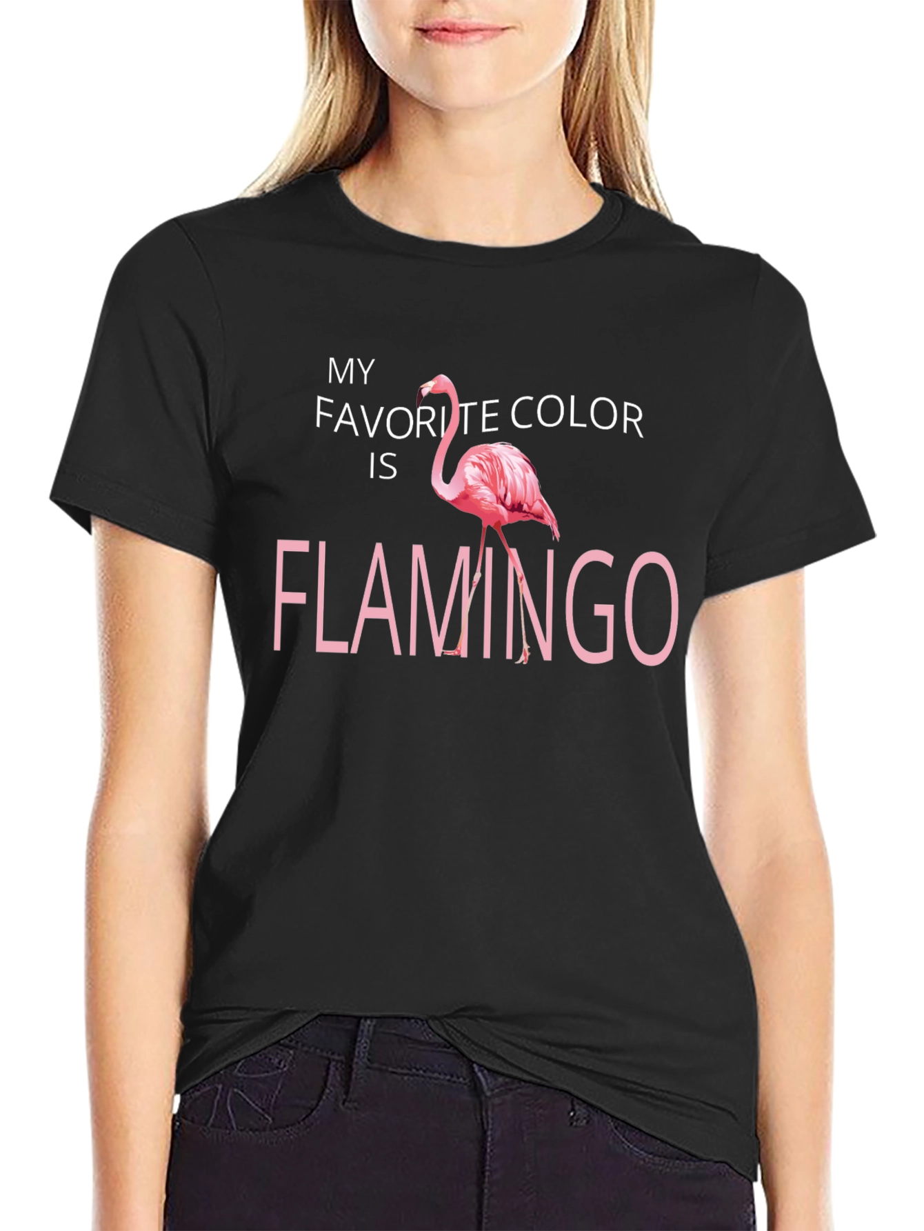 Black Flamingo Favorite Color Graphic T-Shirt view 2