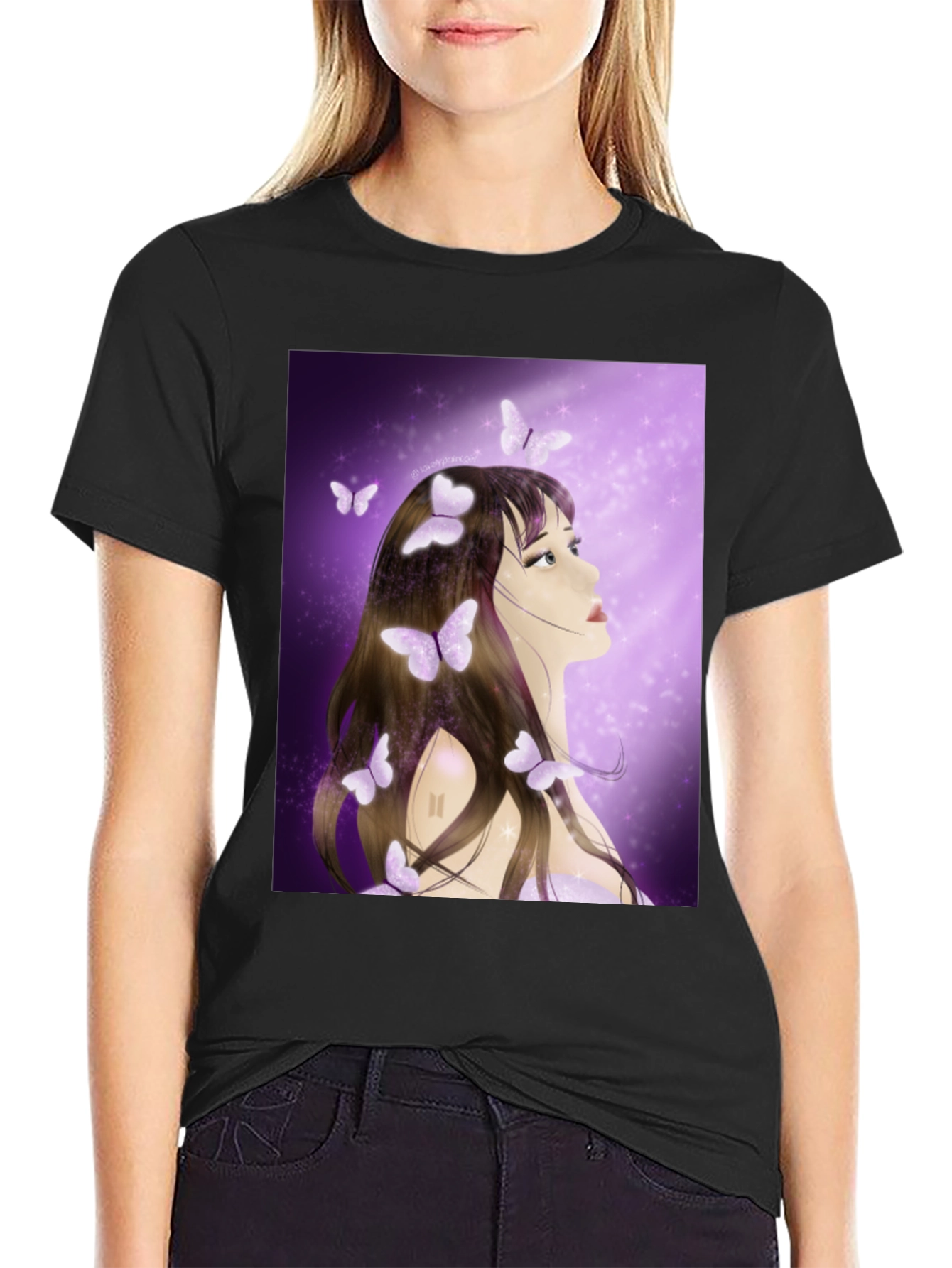 Black Girl with Butterfly T-Shirt - Artistic Graphic Tee view 2