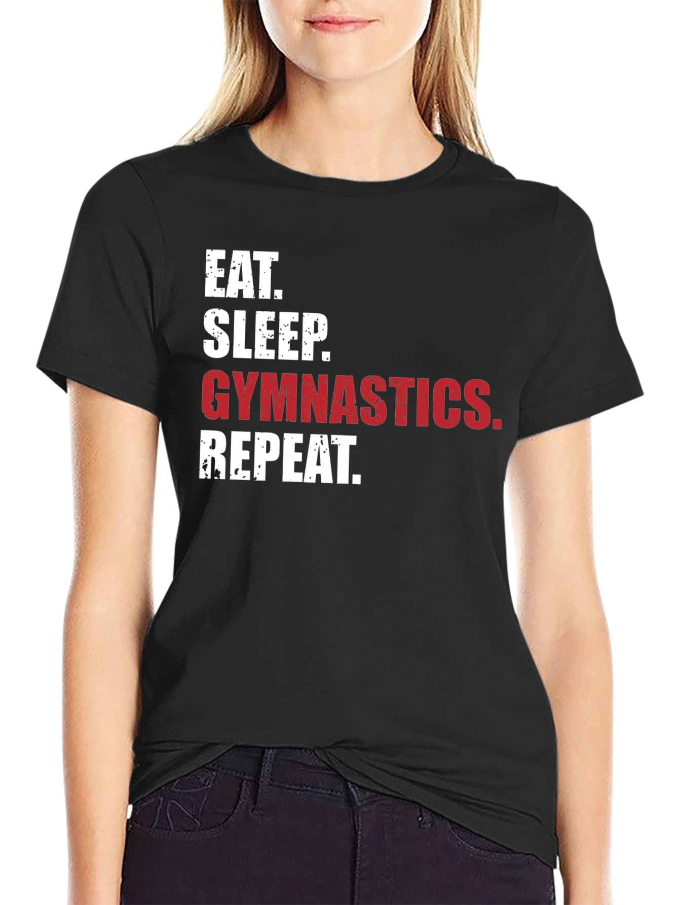Black Eat Sleep Gymnastics Repeat Black T-Shirt view 2