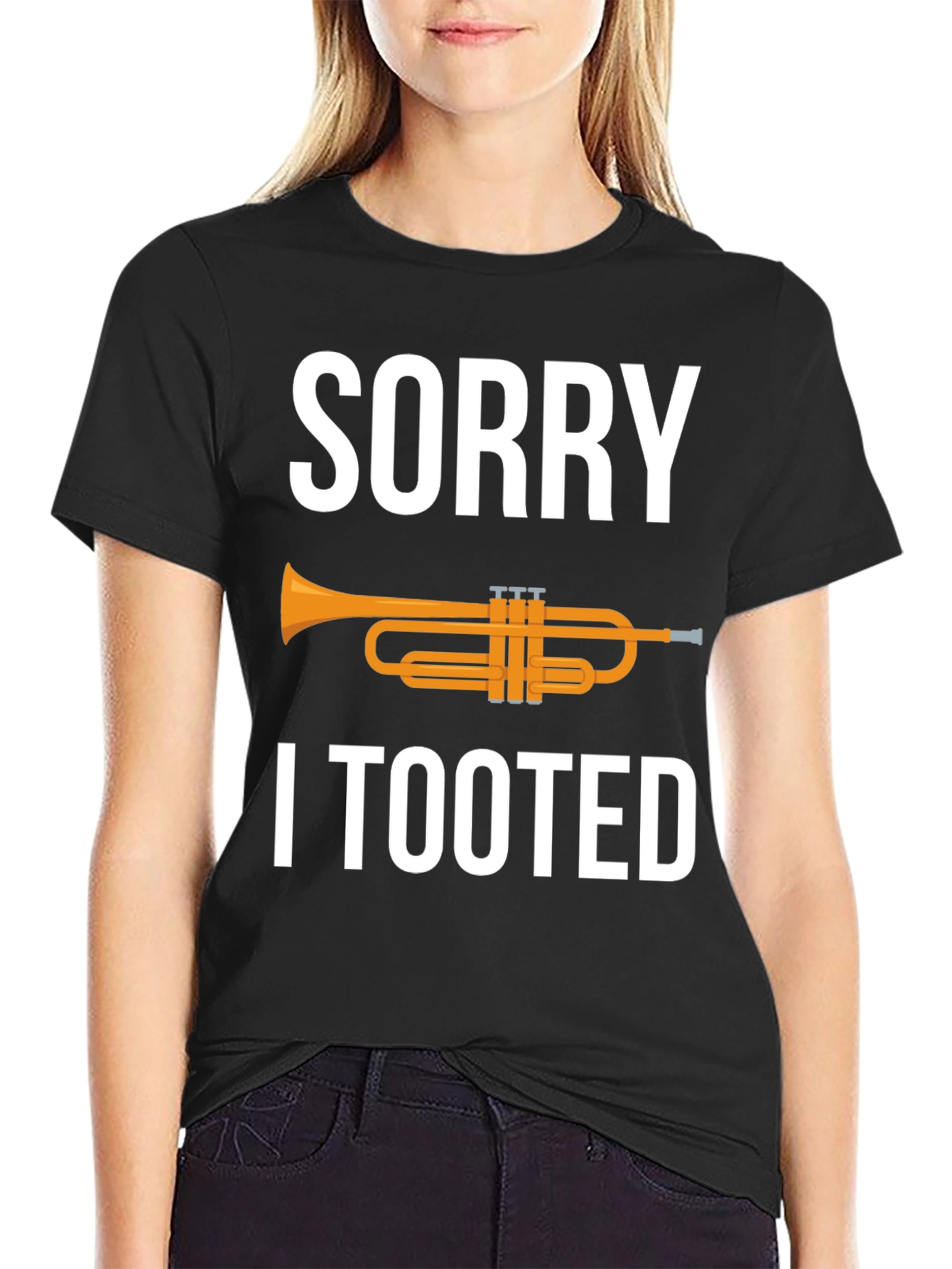 Black Sorry I Tooted Trumpet Humor Graphic Tee view 2