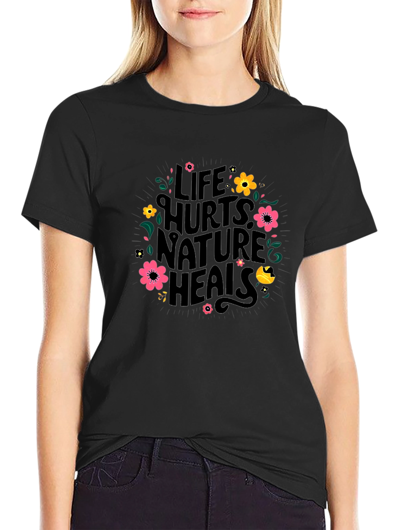 Black Life Hurts Nature Heals Graphic T-Shirt view 2