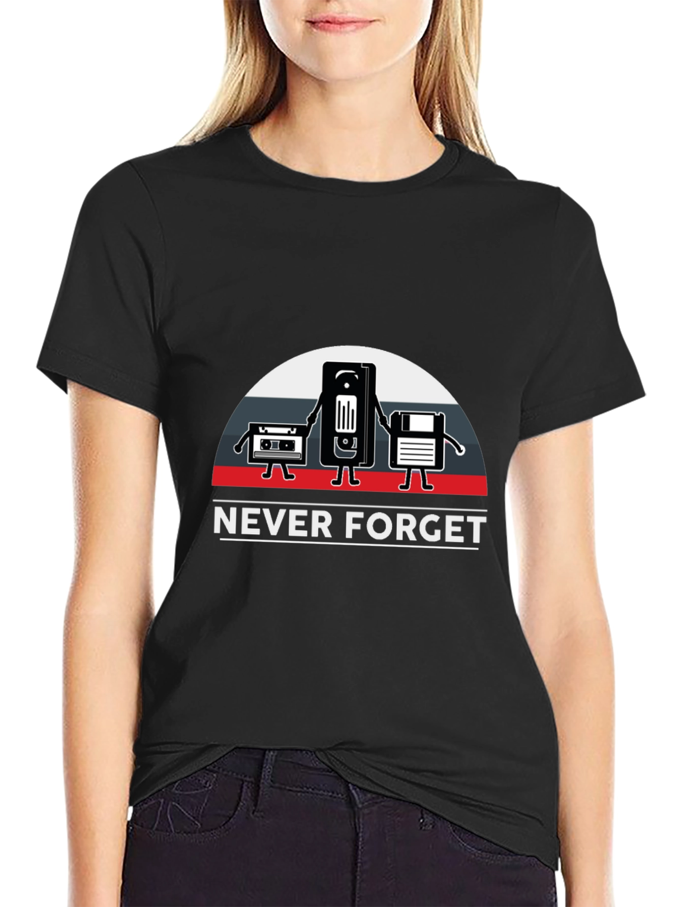 Black Retro Tech T-Shirt - 'Never Forget' Design view 2
