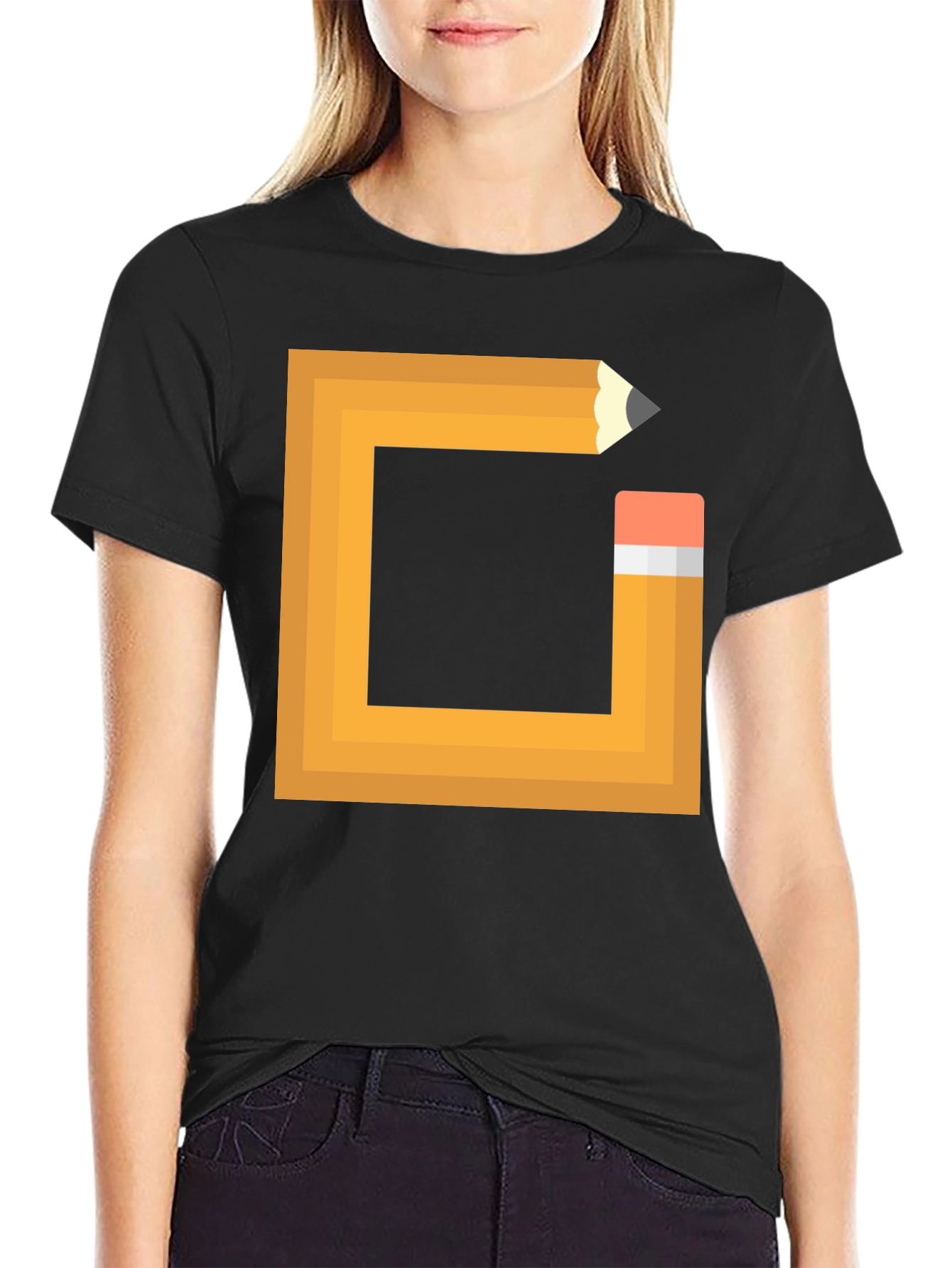 Black Pencil Design Black T-Shirt - Graphic Tee view 2