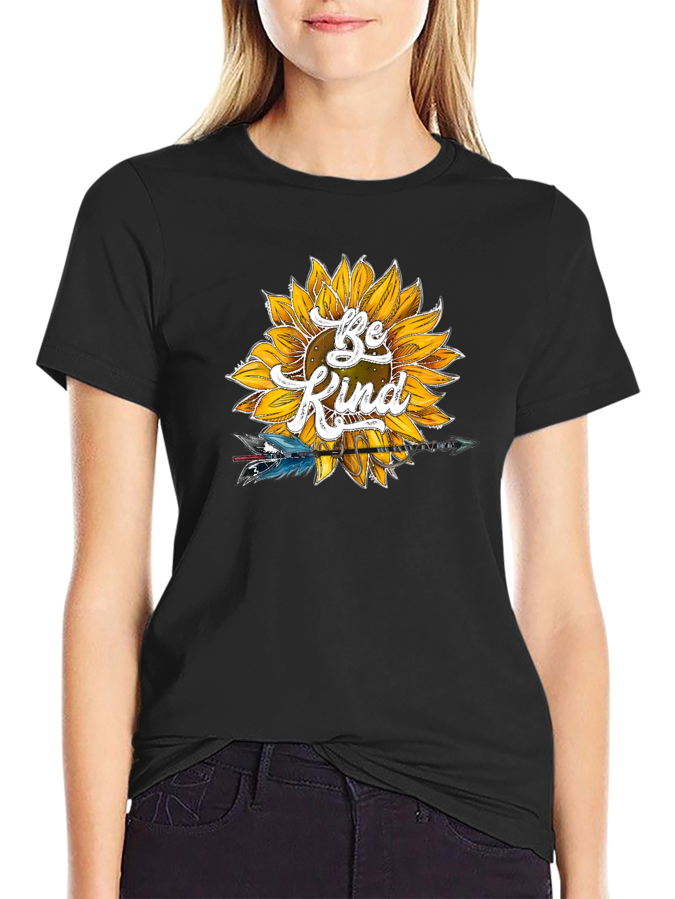 Be Kind Sunflower Graphic Tee - Soft Black Shirt - 2
