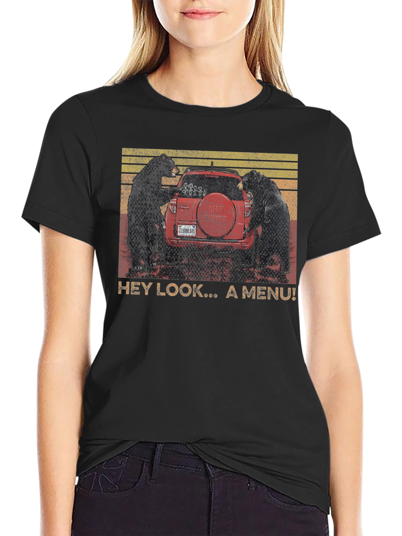Black Bears & Car T-Shirt - "Hey Look, A Menu!" Humor Tee view 2