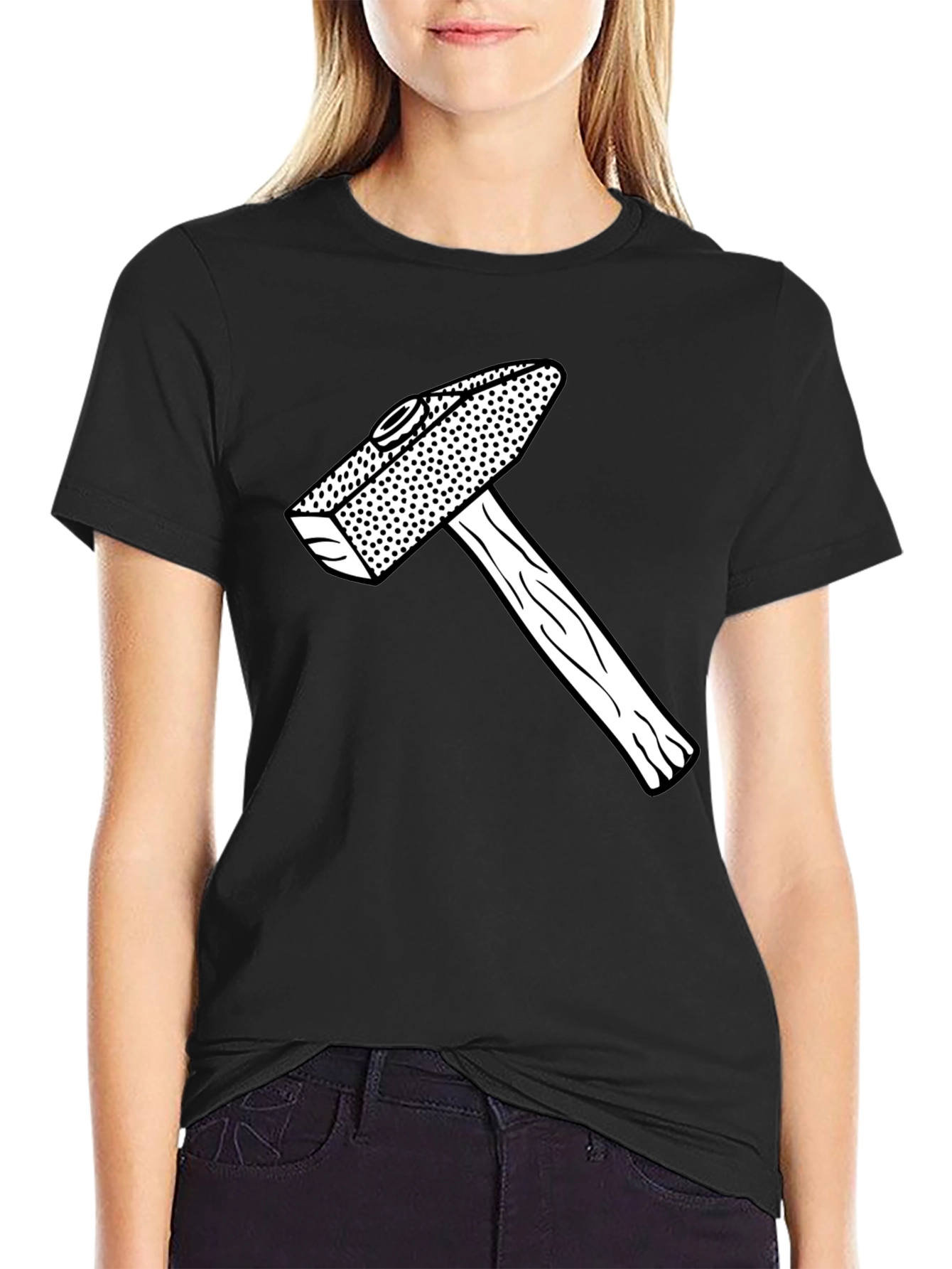 Black Hammer Graphic Tee - Black Cotton Casual Shirt view 2