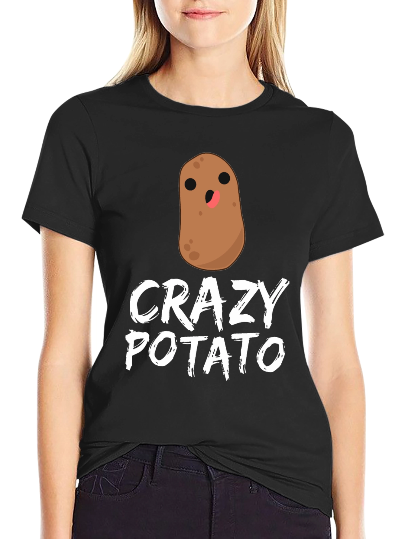 Black Crazy Potato Graphic T-Shirt - Quirky Fun Tee view 2