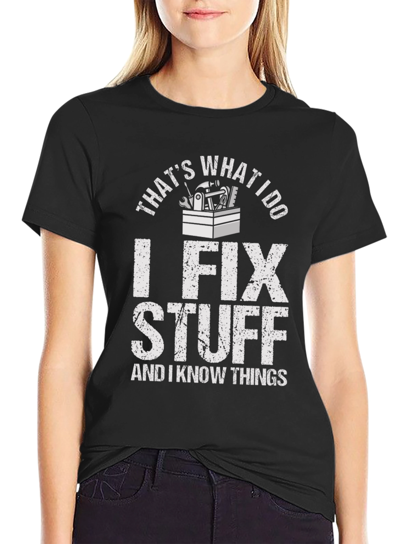 Black I Fix Stuff T-Shirt - Funny Mechanic Shirt view 2
