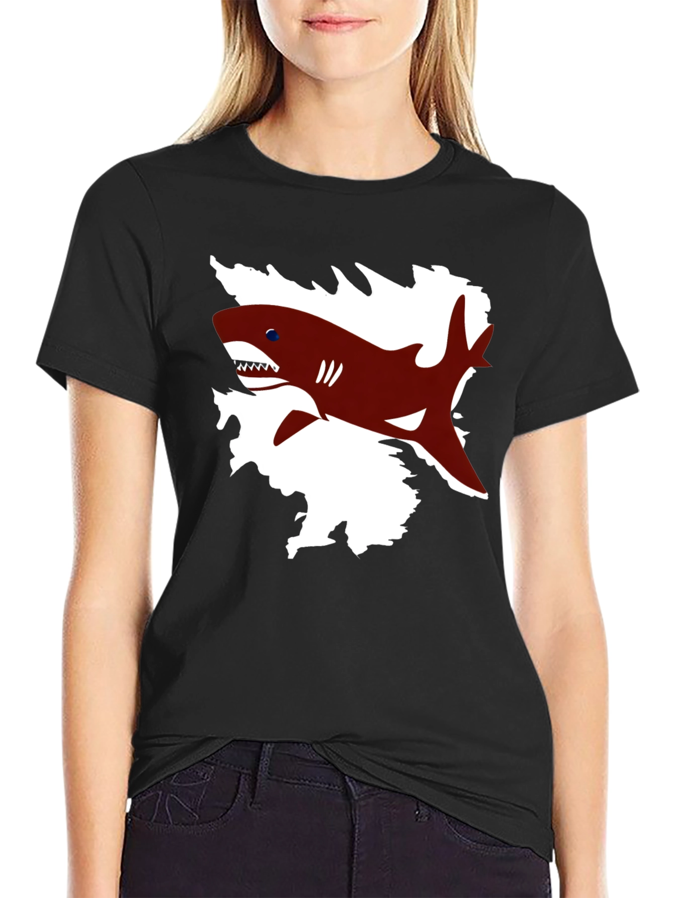 Black Shark Graphic Print Black T-Shirt view 2