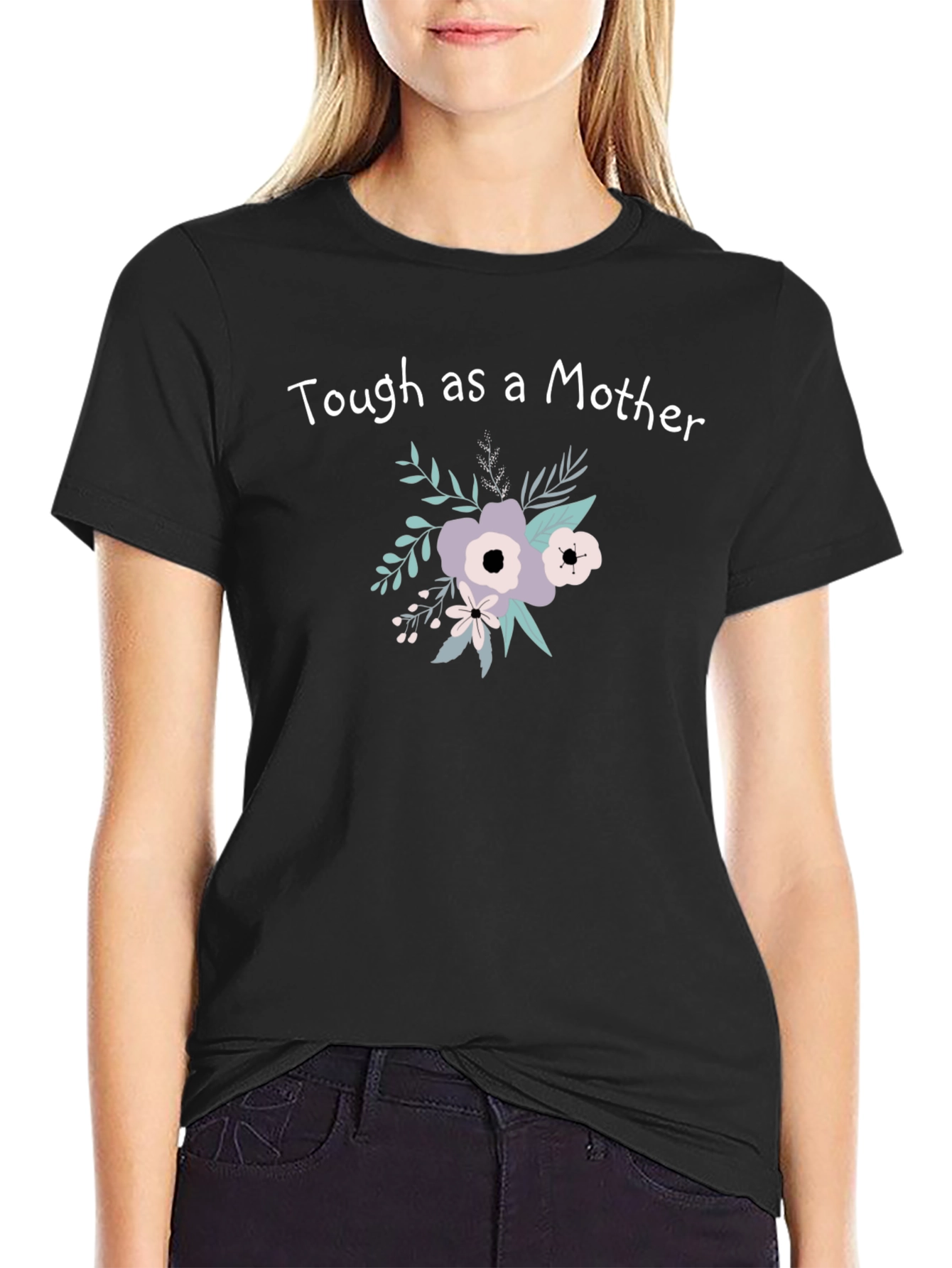 Black Tough as a Mother Floral Graphic Tee - Casual Comfort view 2
