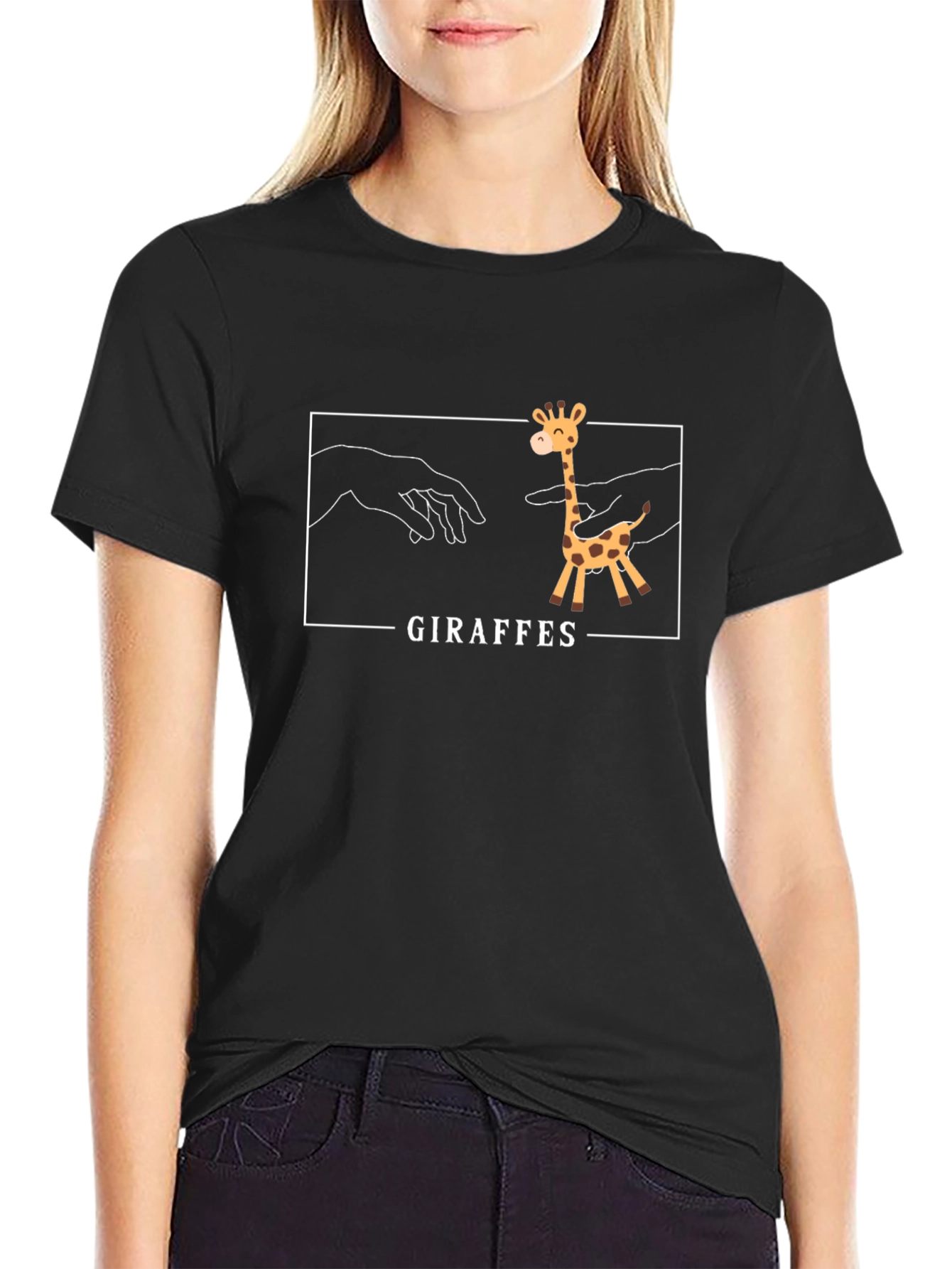 Black Giraffes Funny Graphic T-Shirt - Black view 2