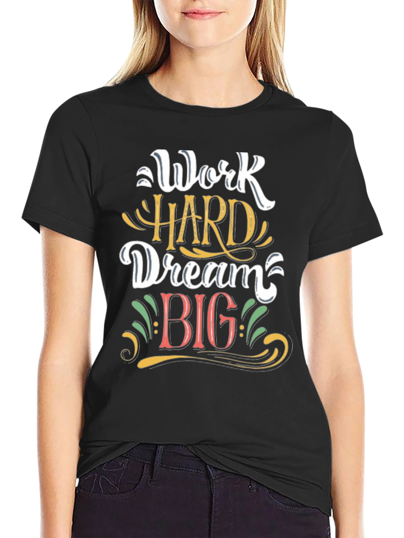 Black Work Hard Dream Big Graphic T-Shirt view 2