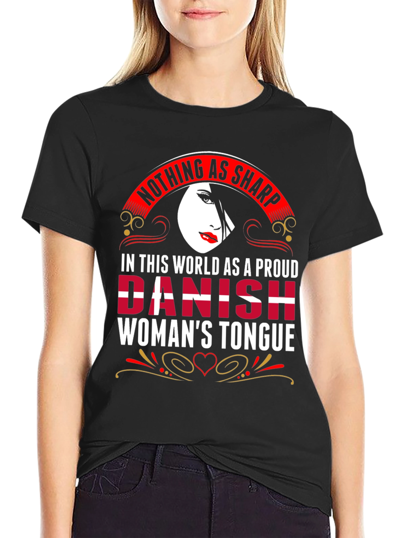 Black Proud Danish Woman's Tongue Graphic Tee view 2