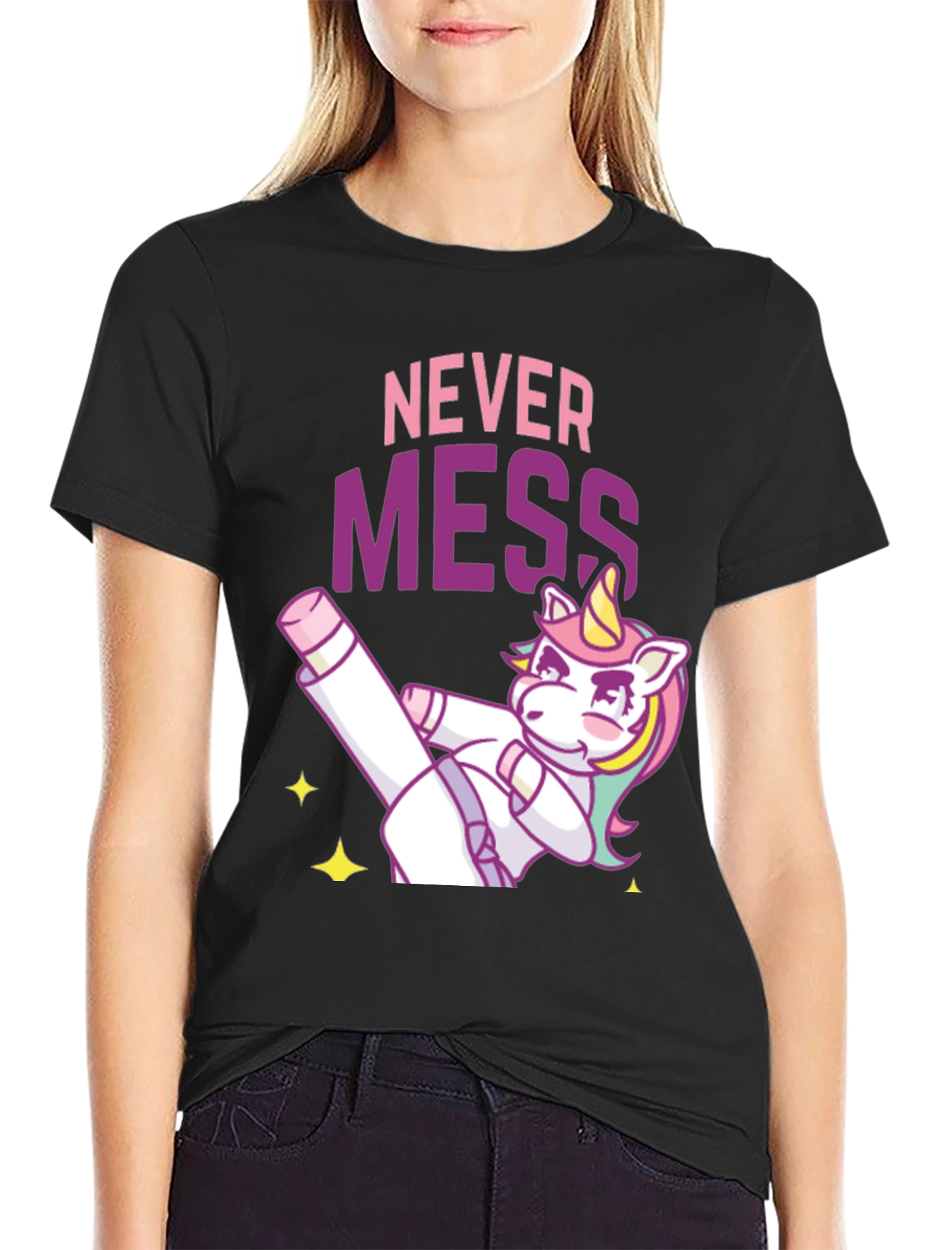 Black Never Mess Funny Unicorn Graphic Tee view 2