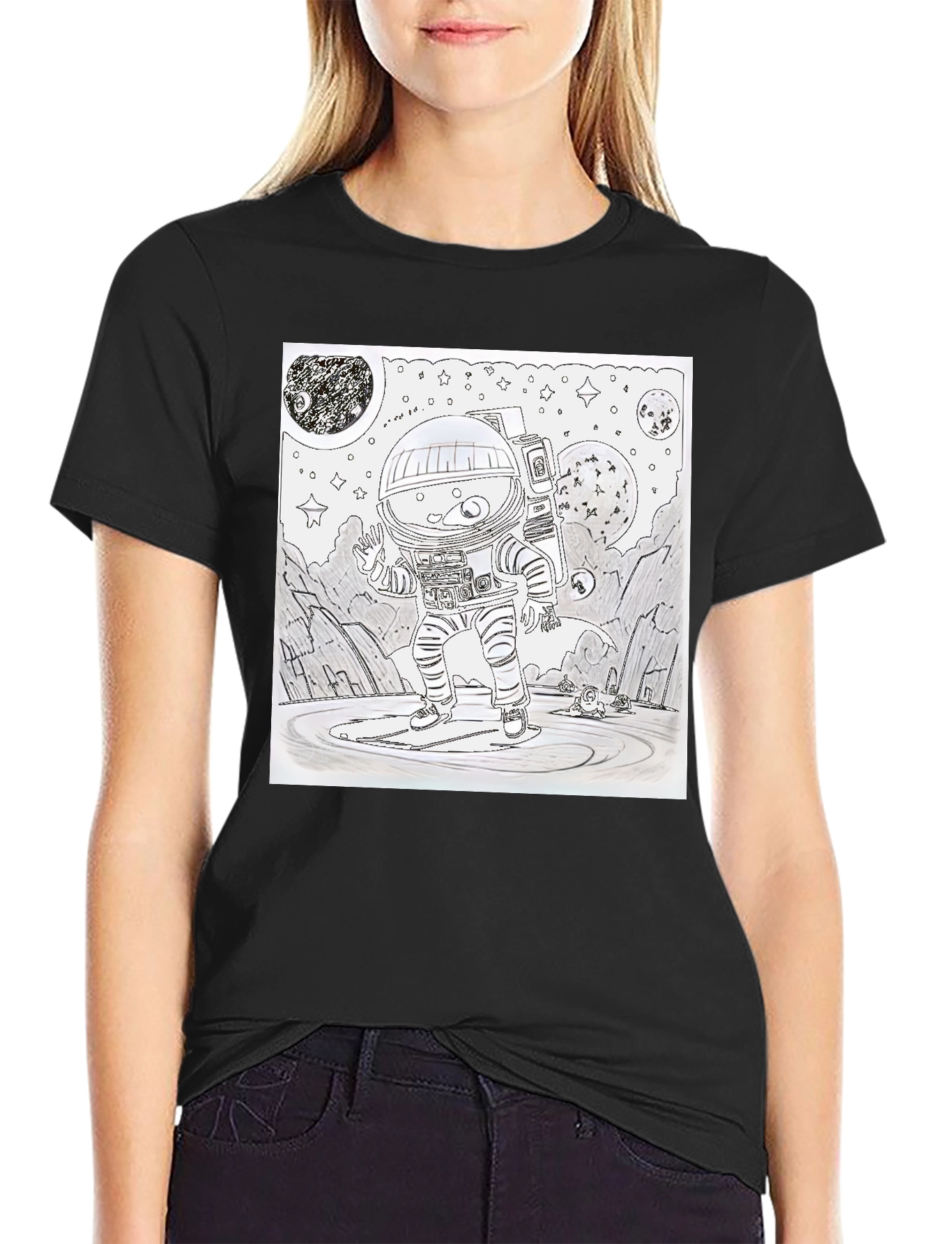 Black Astronaut Graphic T-Shirt - Space Explorer Design view 2