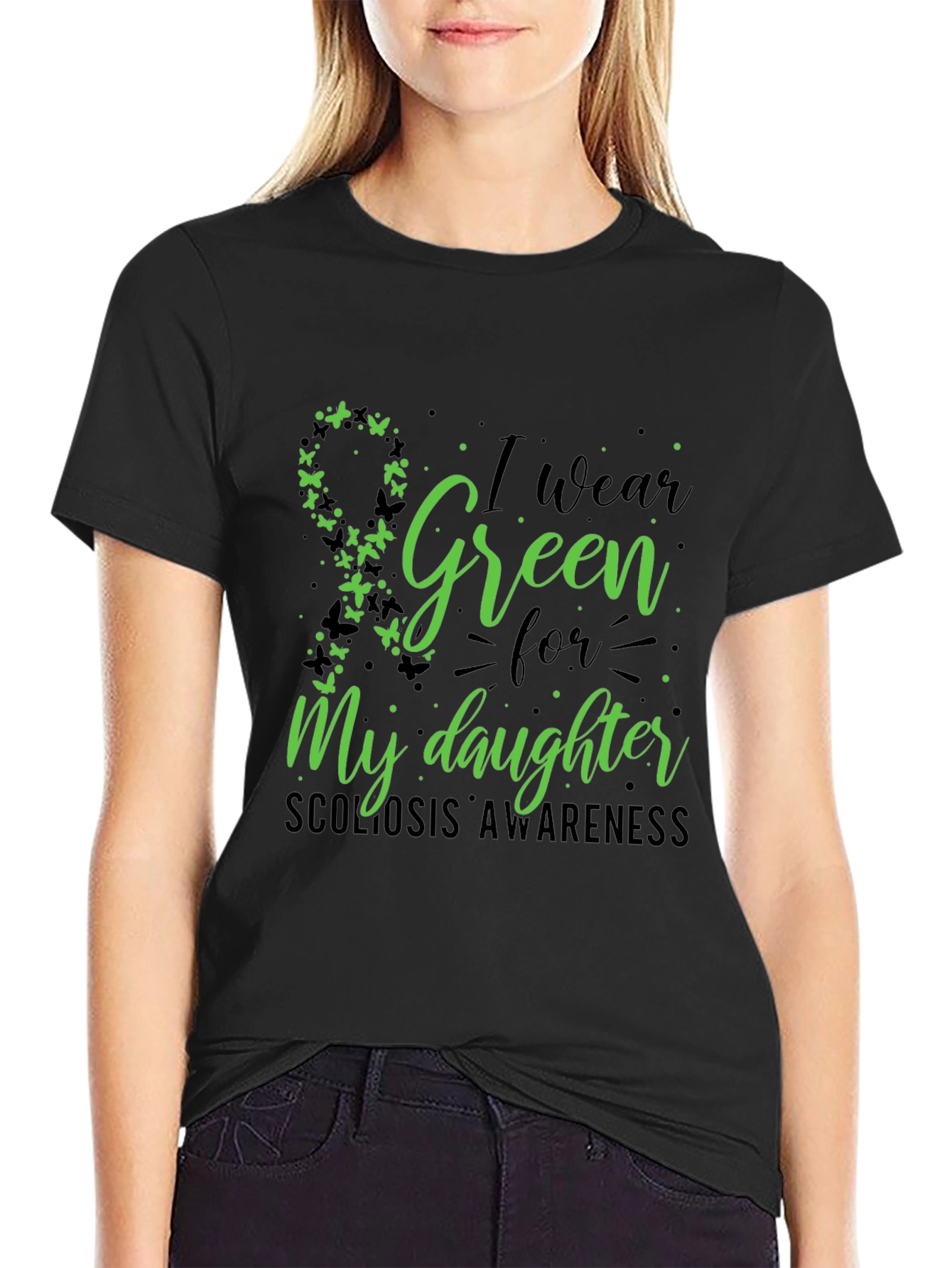 Black Green Scoliosis Awareness T-Shirt view 2