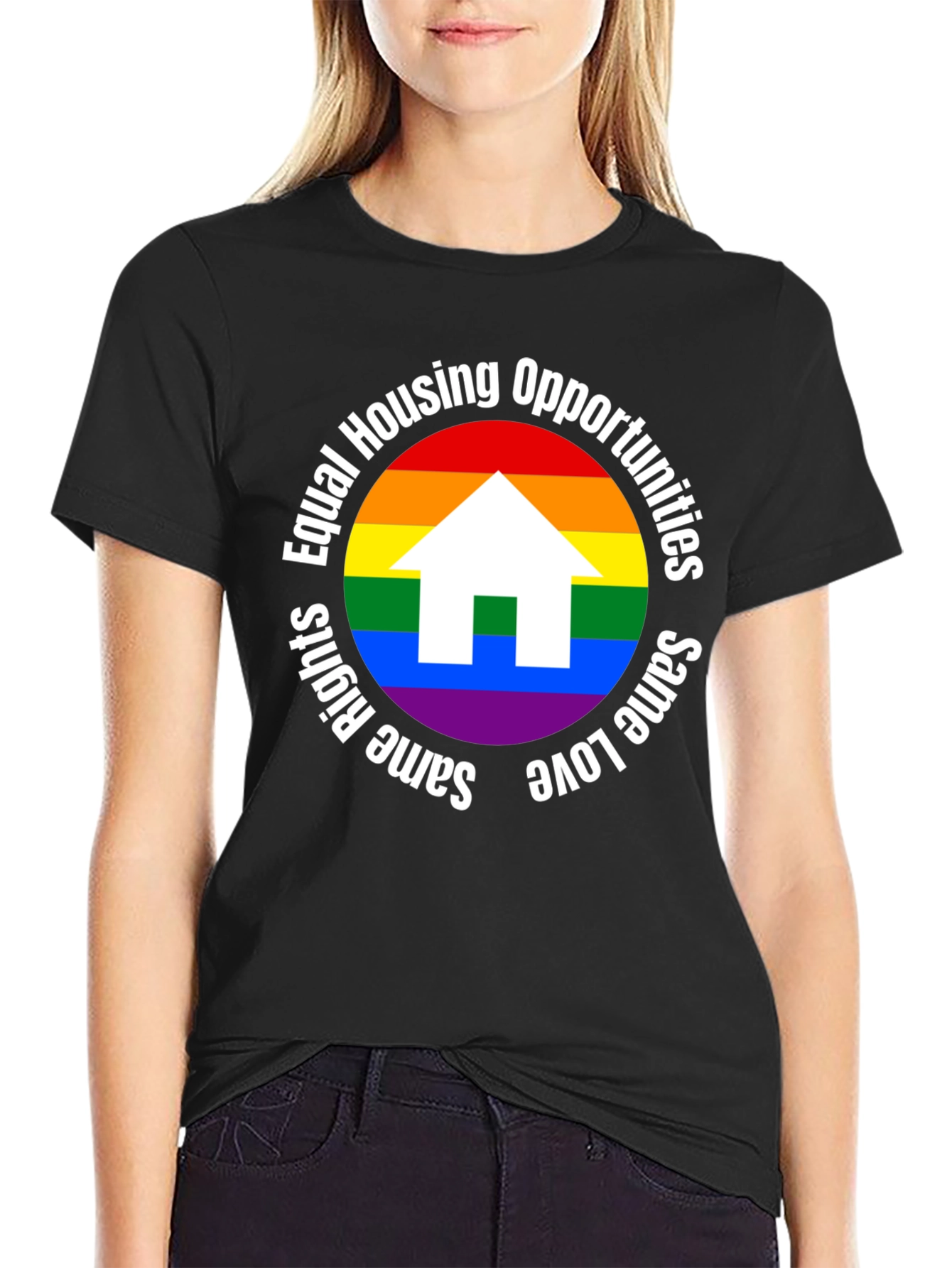 Black Equal Housing Opportunities Rainbow Pride T-Shirt view 2