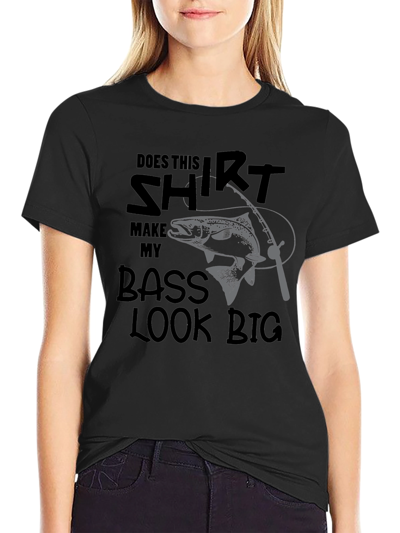Black Funny Fishing T-Shirt: Does My Bass Look Big? view 2