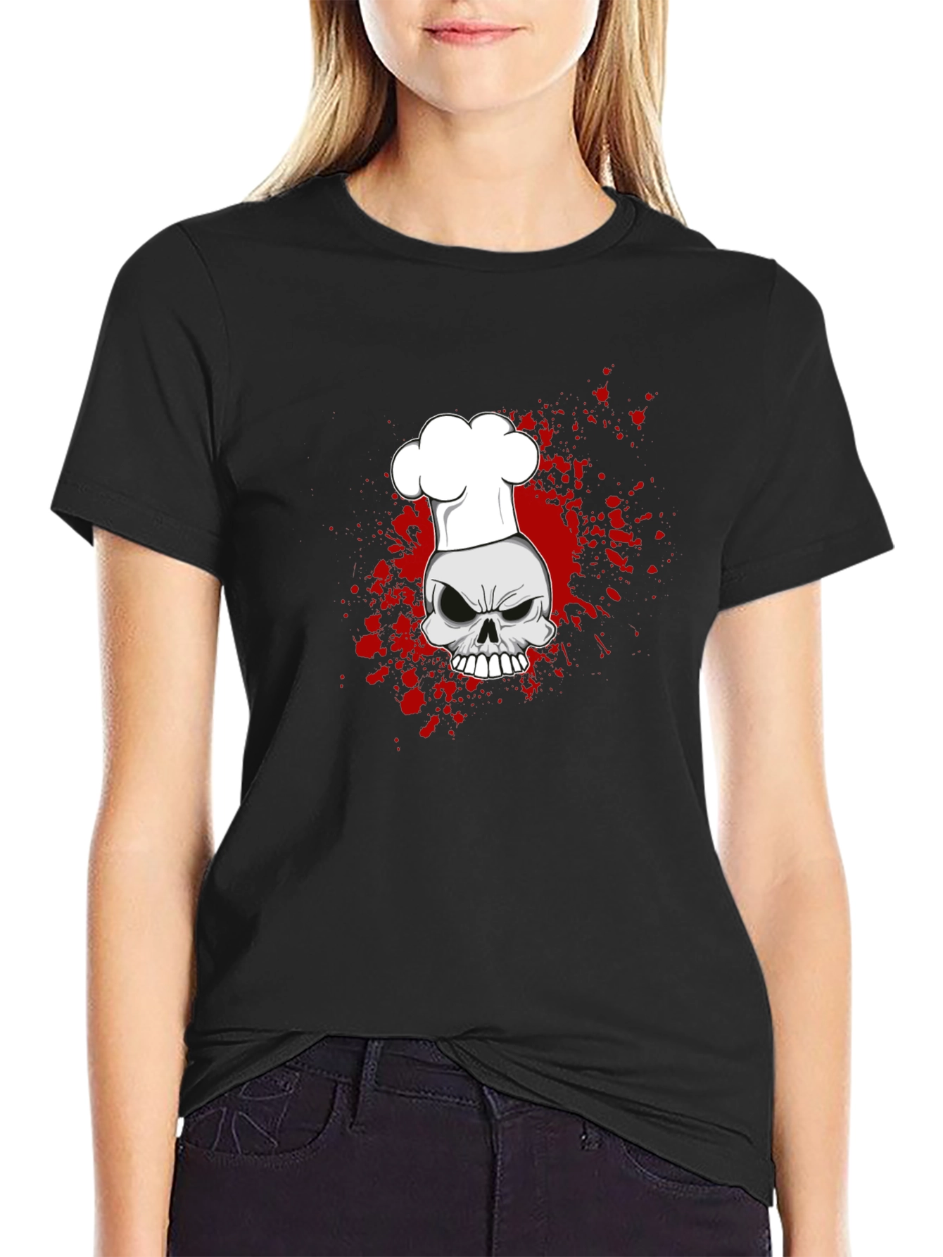 Black Chef Skull Graphic Tee - Culinary Horror Style view 2