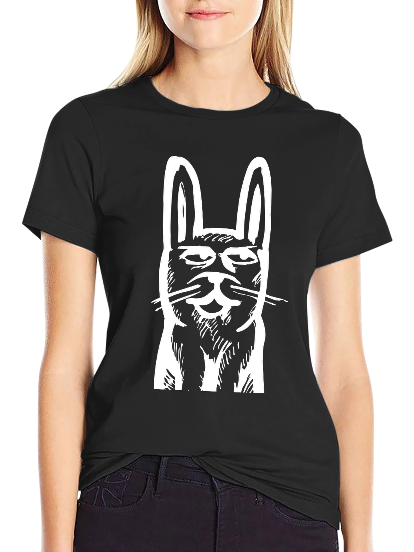 Black Cool Rabbit Graphic Black T-Shirt view 2