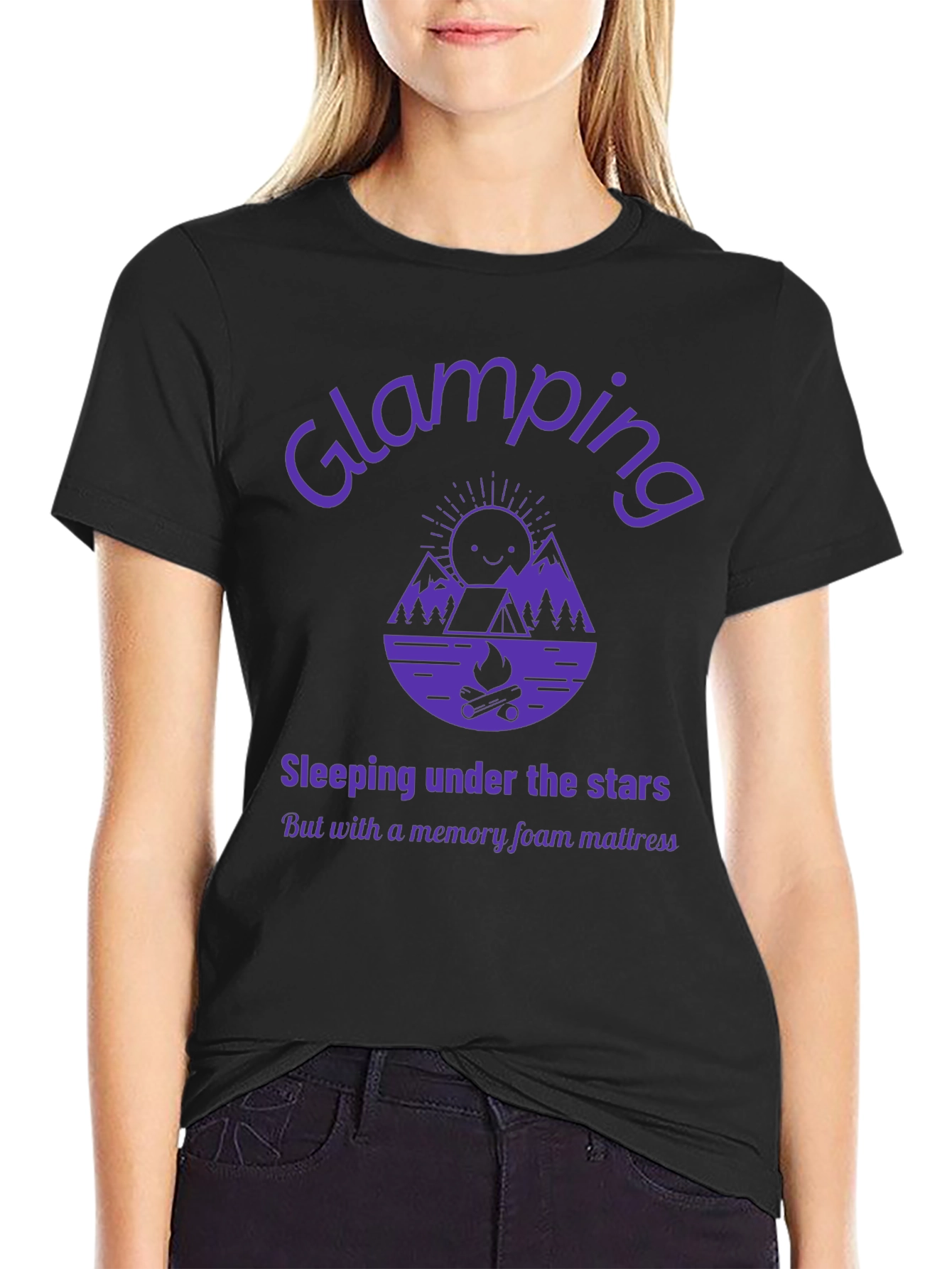 Black Glamping Graphic Tee - Sleeping Under the Stars view 2