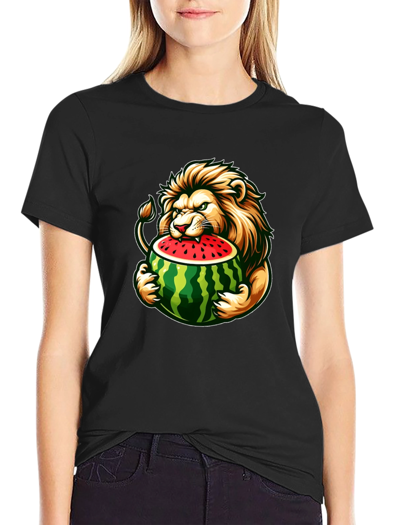 Black Lion Eating Watermelon Graphic Tee view 2