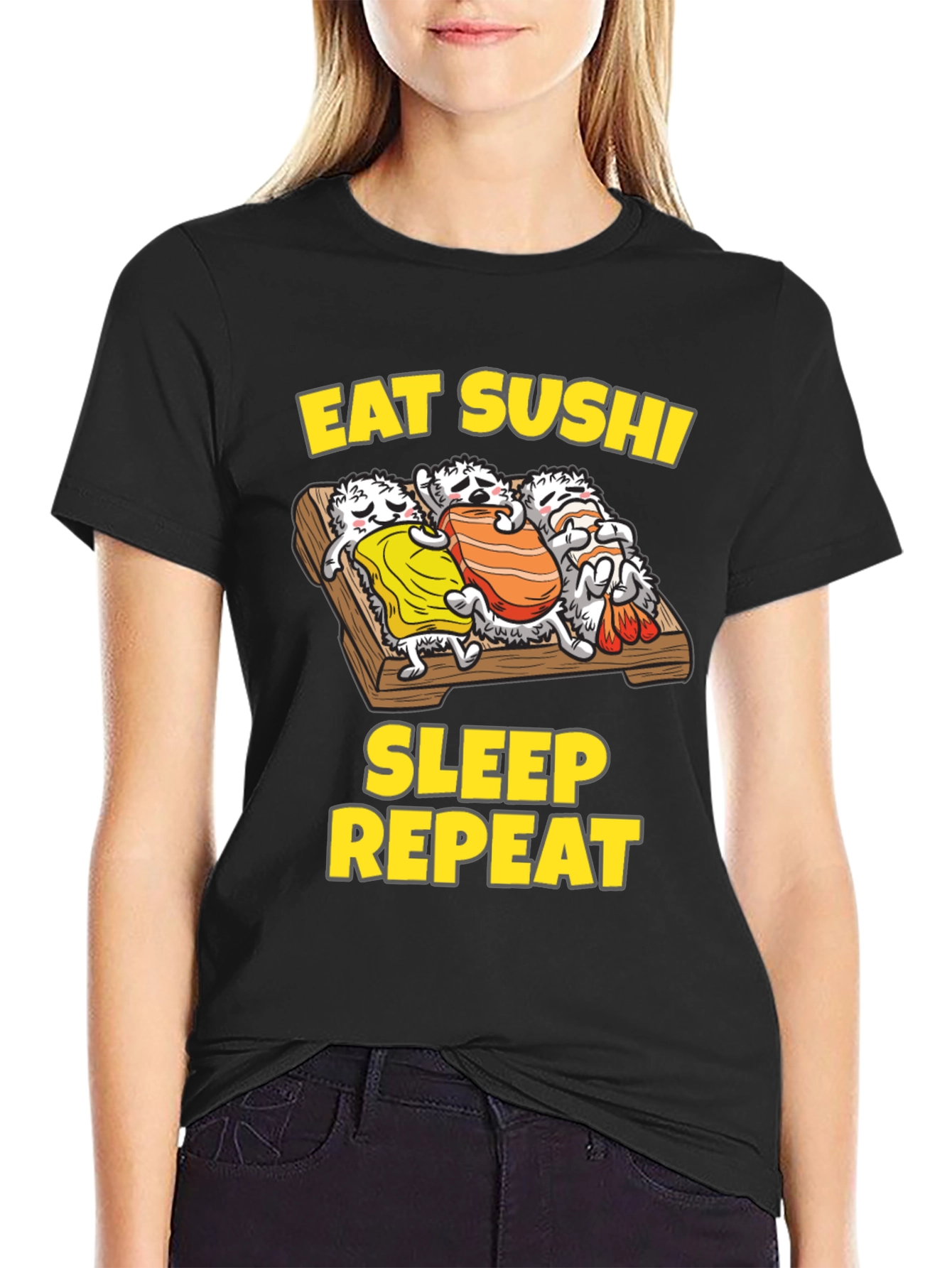 Black Eat Sushi Sleep Repeat Graphic Tee view 2
