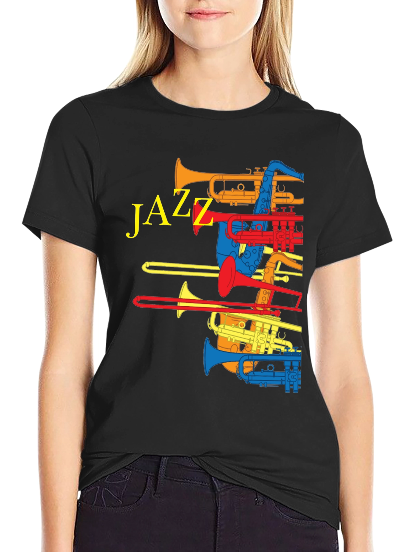 Black Jazz Instrument T-Shirt - Colorful Music Tee view 2