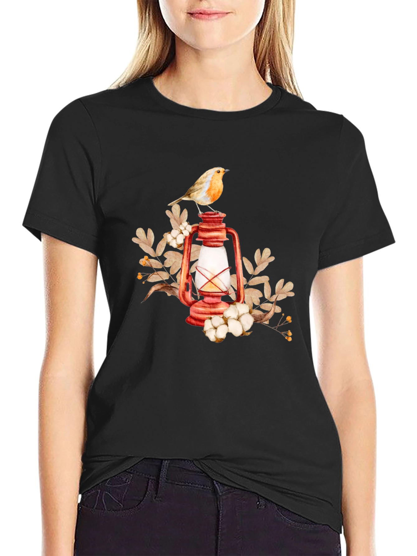 Black Bird on Lantern Graphic Tee - Black view 2