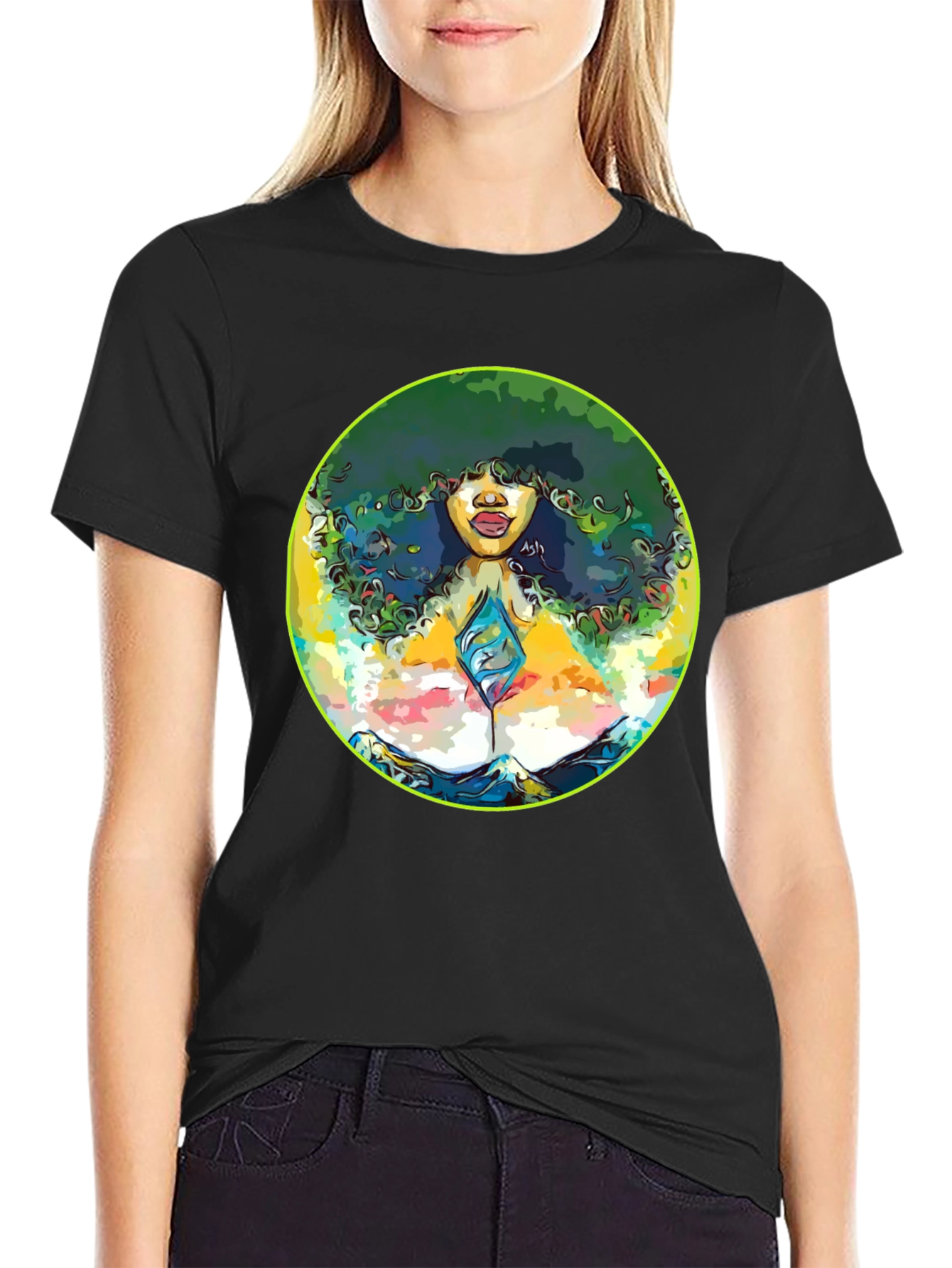 Black Afro Woman Graphic Tee - Artistic Portrait T-Shirt view 2