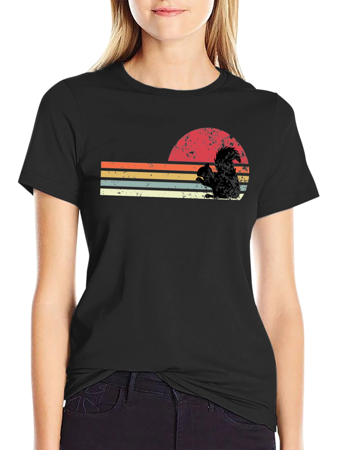 Black Retro Squirrel Sunset Graphic Tee - Black view 2
