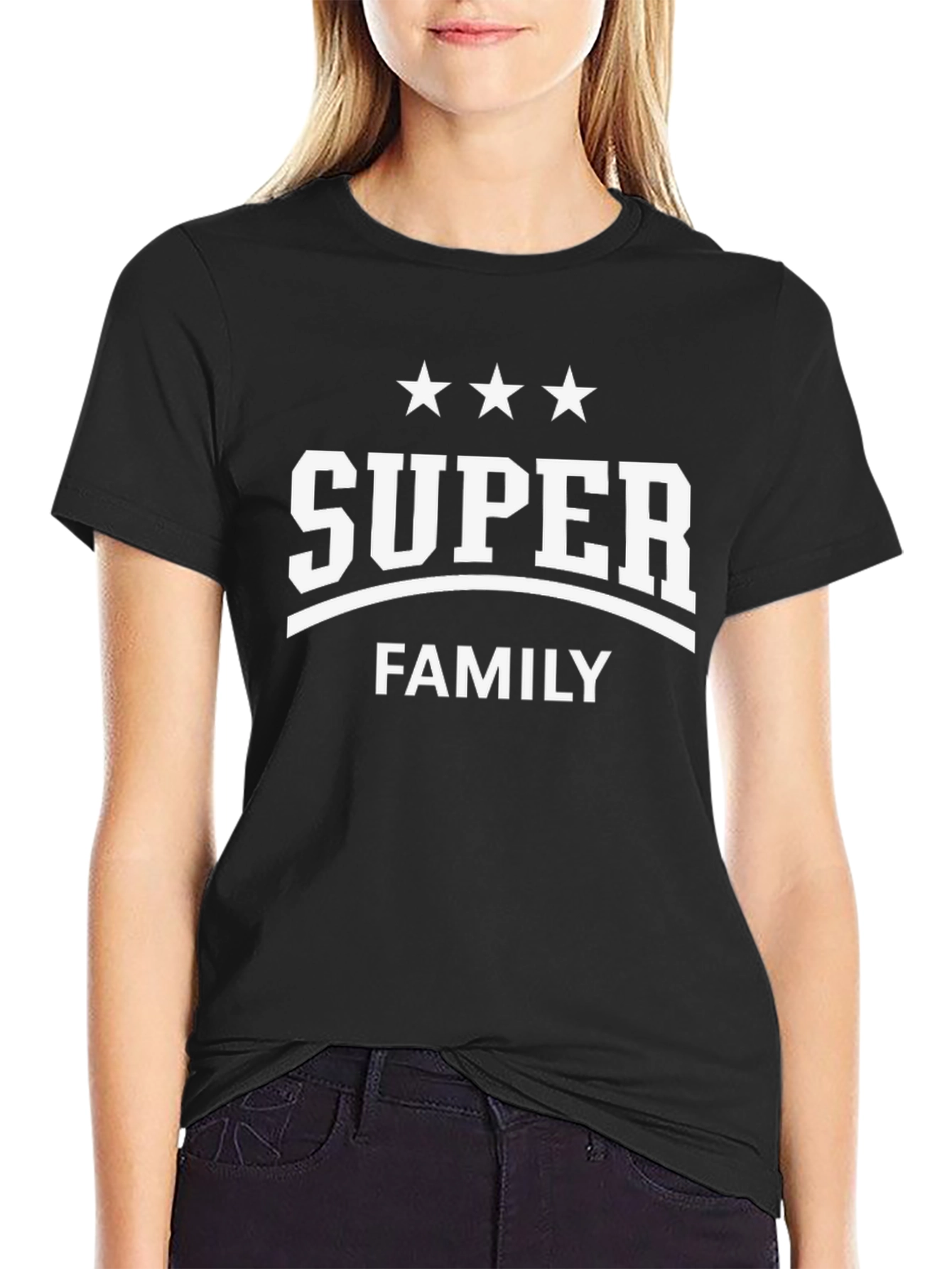 Black Super Family T-Shirt - Black Cotton Tee view 2