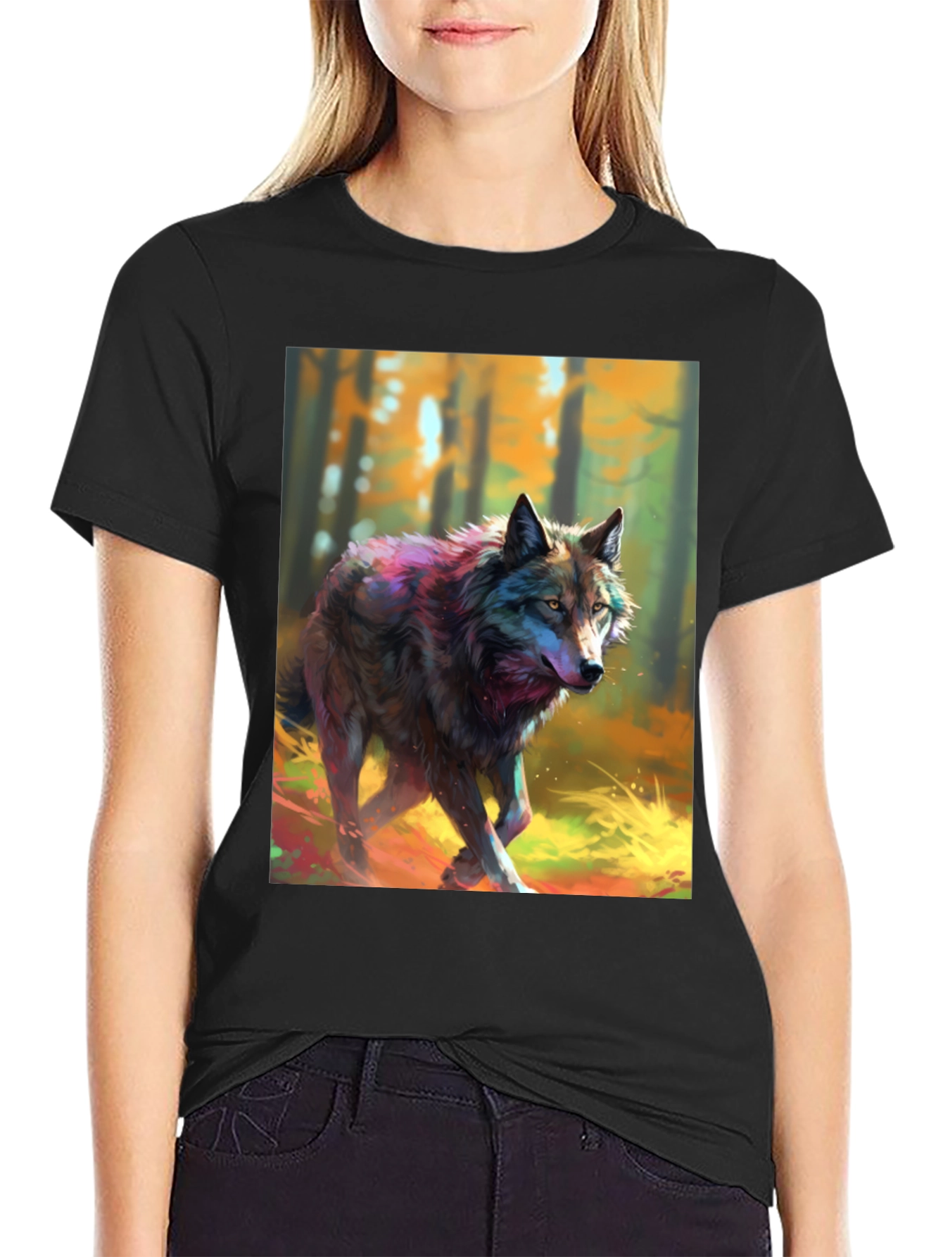 Black Wolf Graphic Tee - Black Cotton Blend view 2