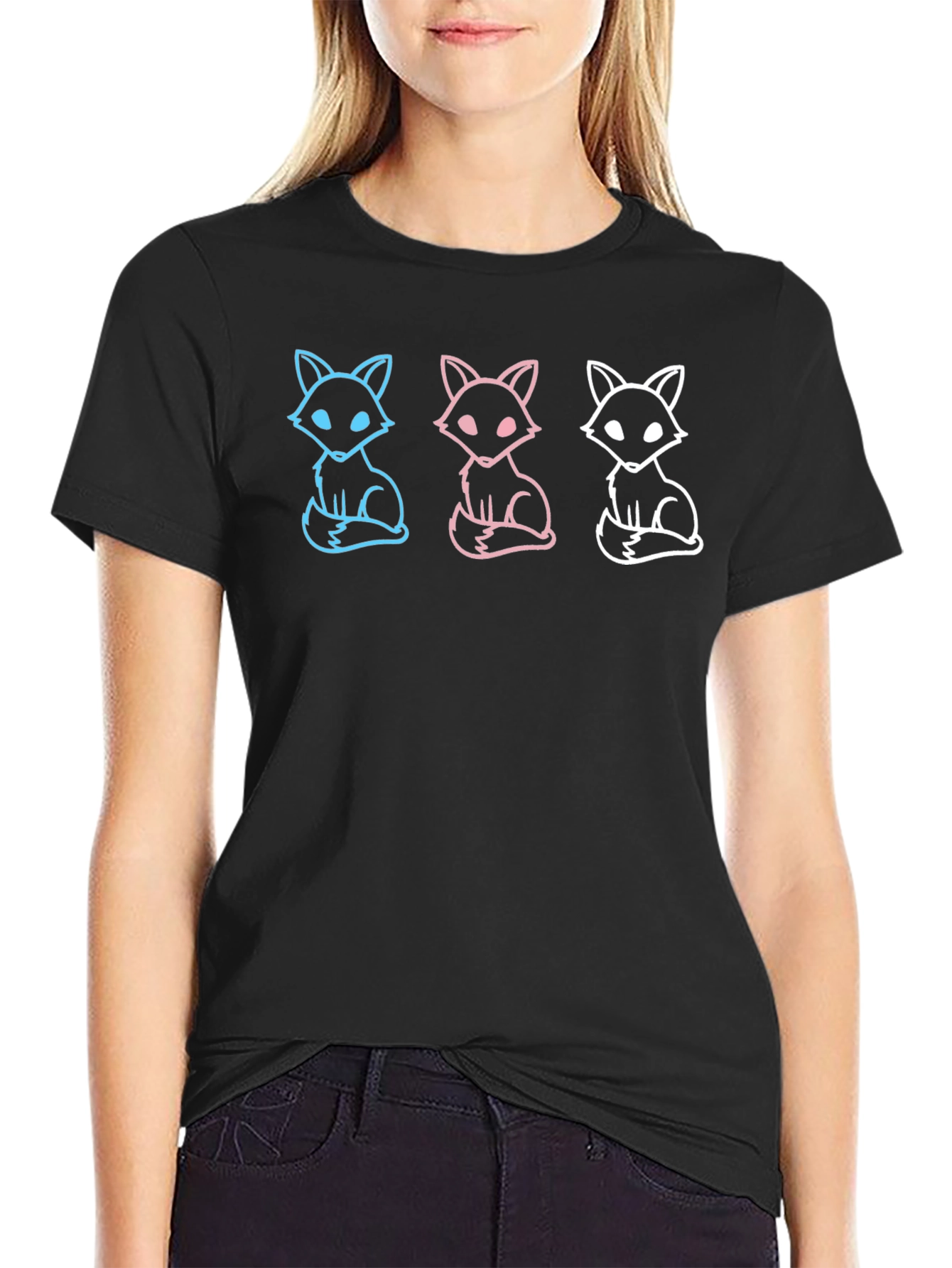 Black Fox Trio Graphic Tee - Stylish Black T-Shirt view 2