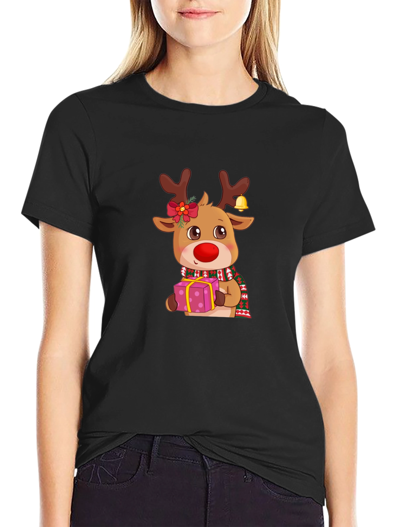 Black Christmas Reindeer Graphic Tee view 2