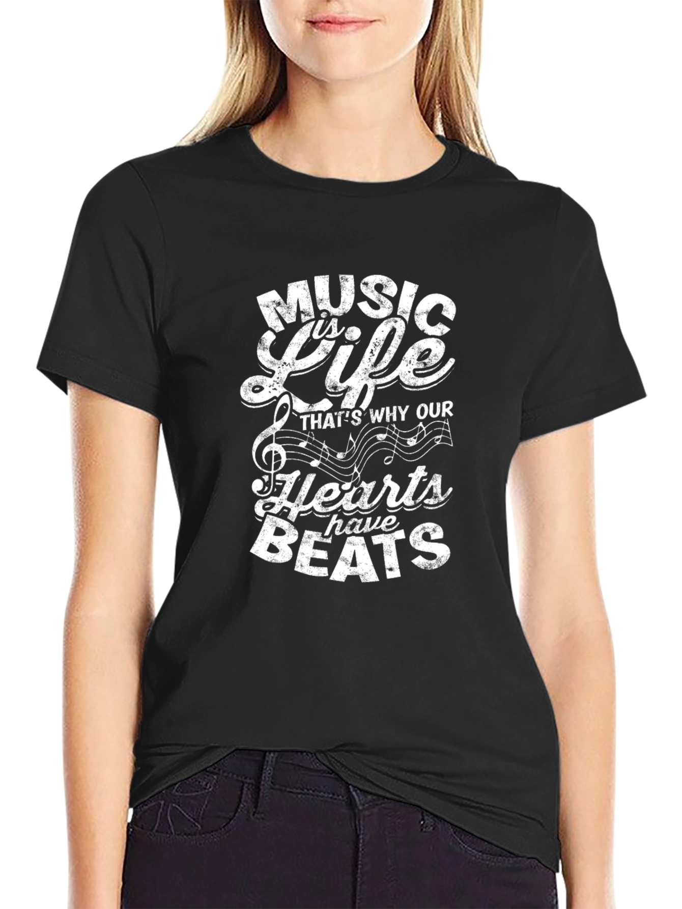 Black Music is Life T-Shirt - Black Short Sleeve Crew Neck view 2