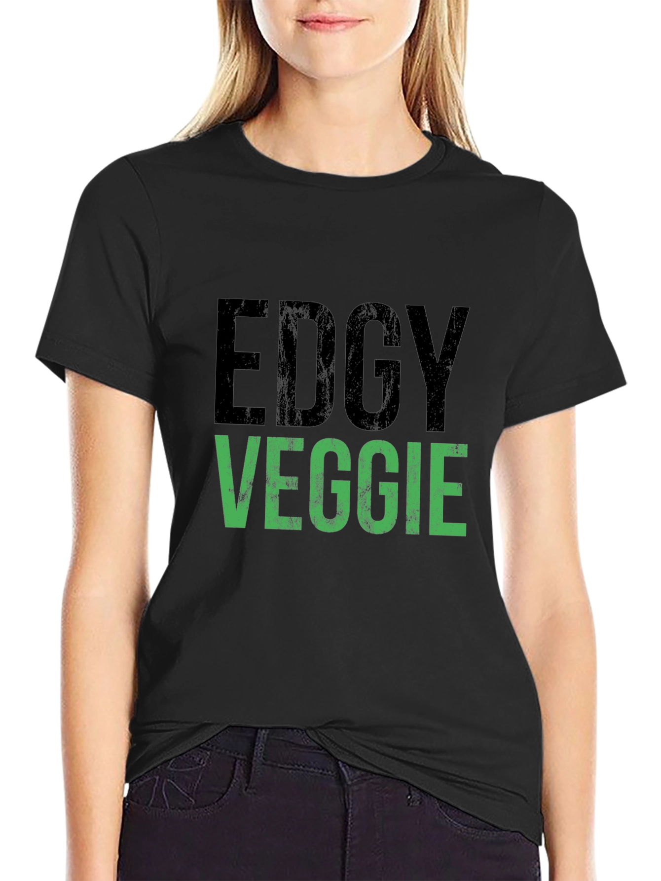 Black Edgy Veggie Graphic T-Shirt - Vegan Style view 2