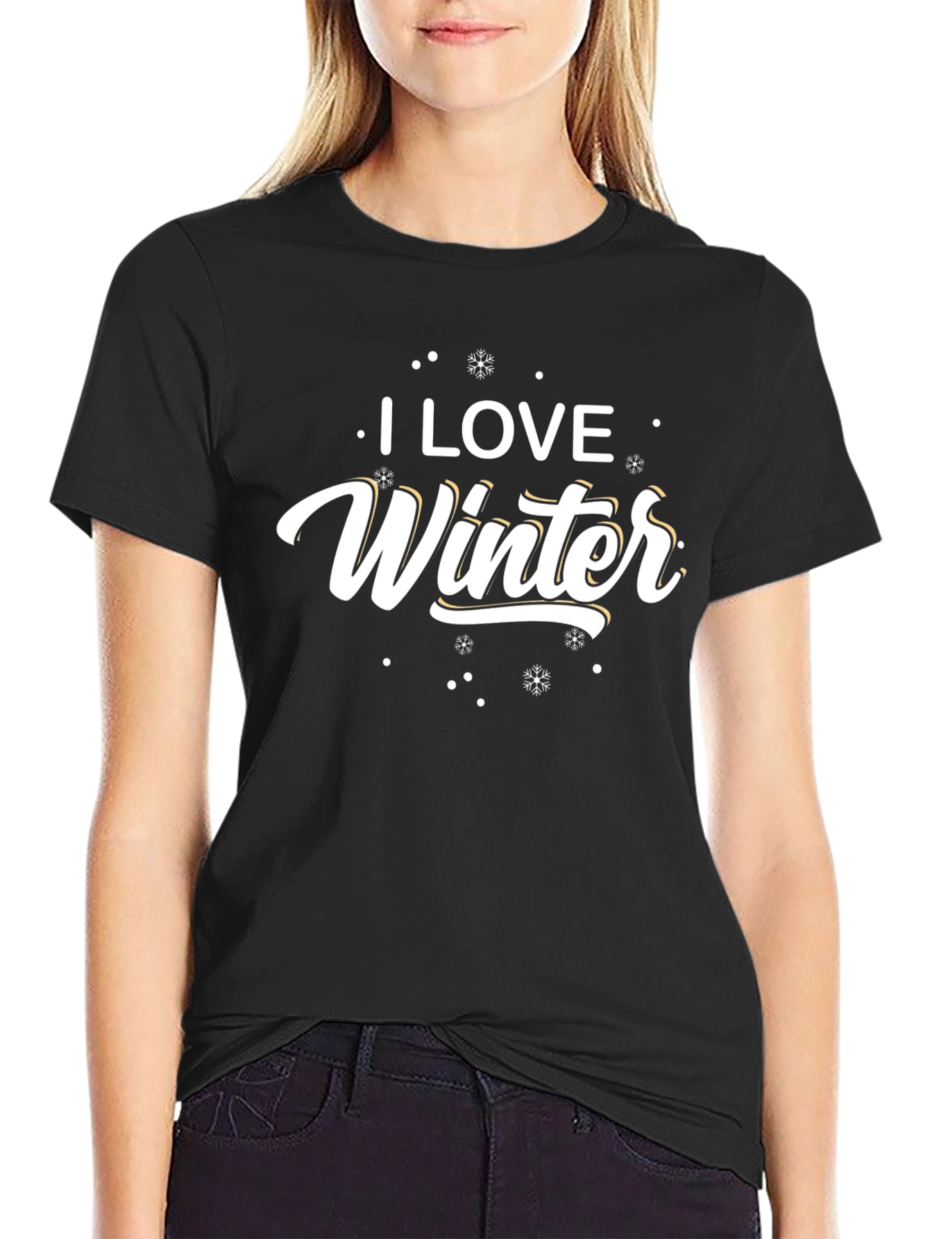 Black I Love Winter Black Graphic T-Shirt view 2