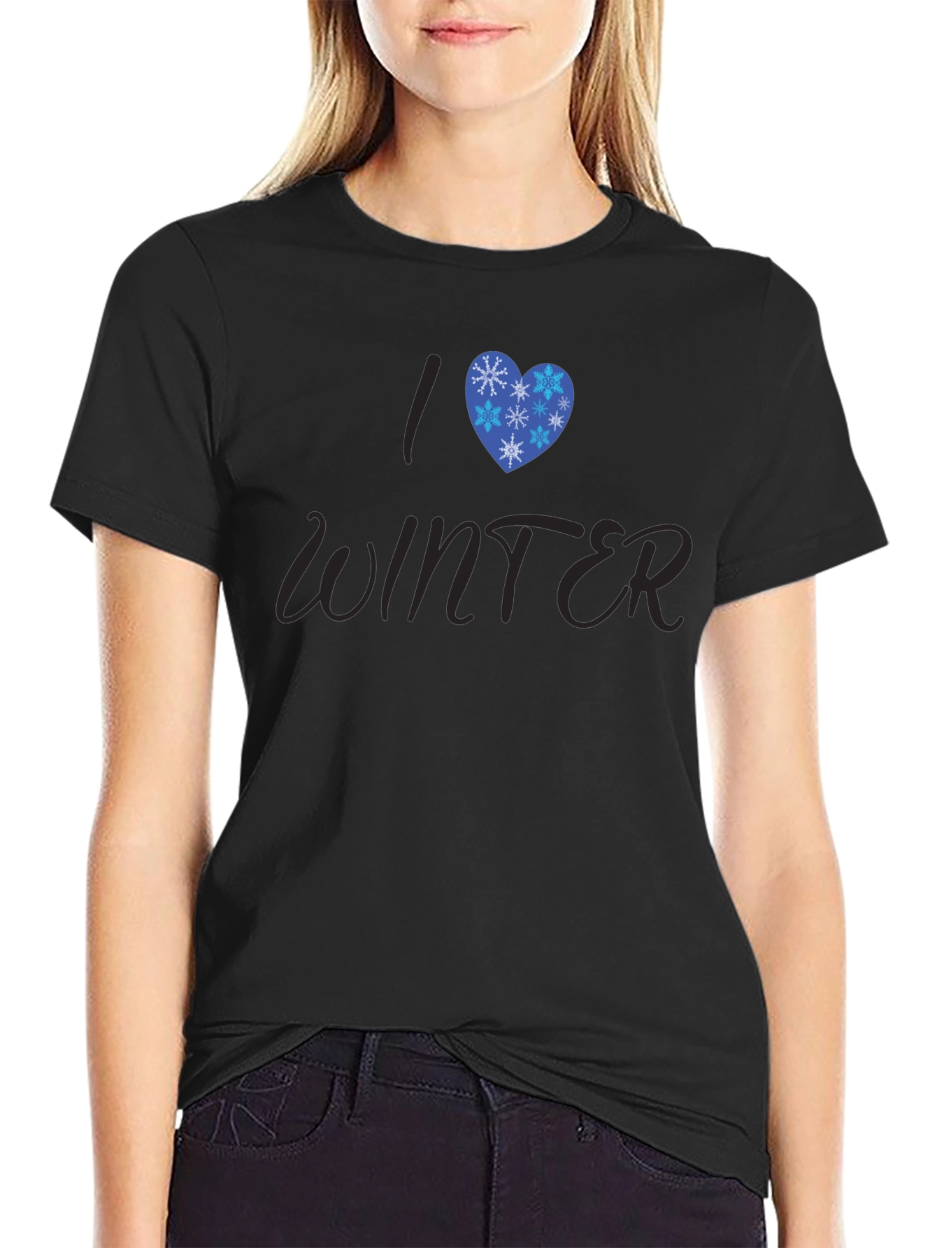 Black I Heart Winter Graphic Tee - Stylish Seasonal T-Shirt view 2