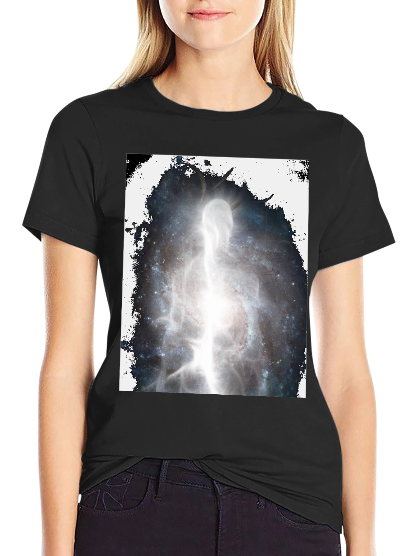 Black Cosmic Being Black Graphic T-Shirt view 2