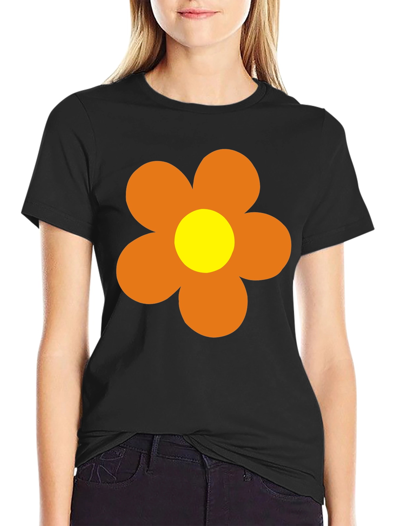 Black Retro Flower Power T-Shirt - 60s 70s Style view 2